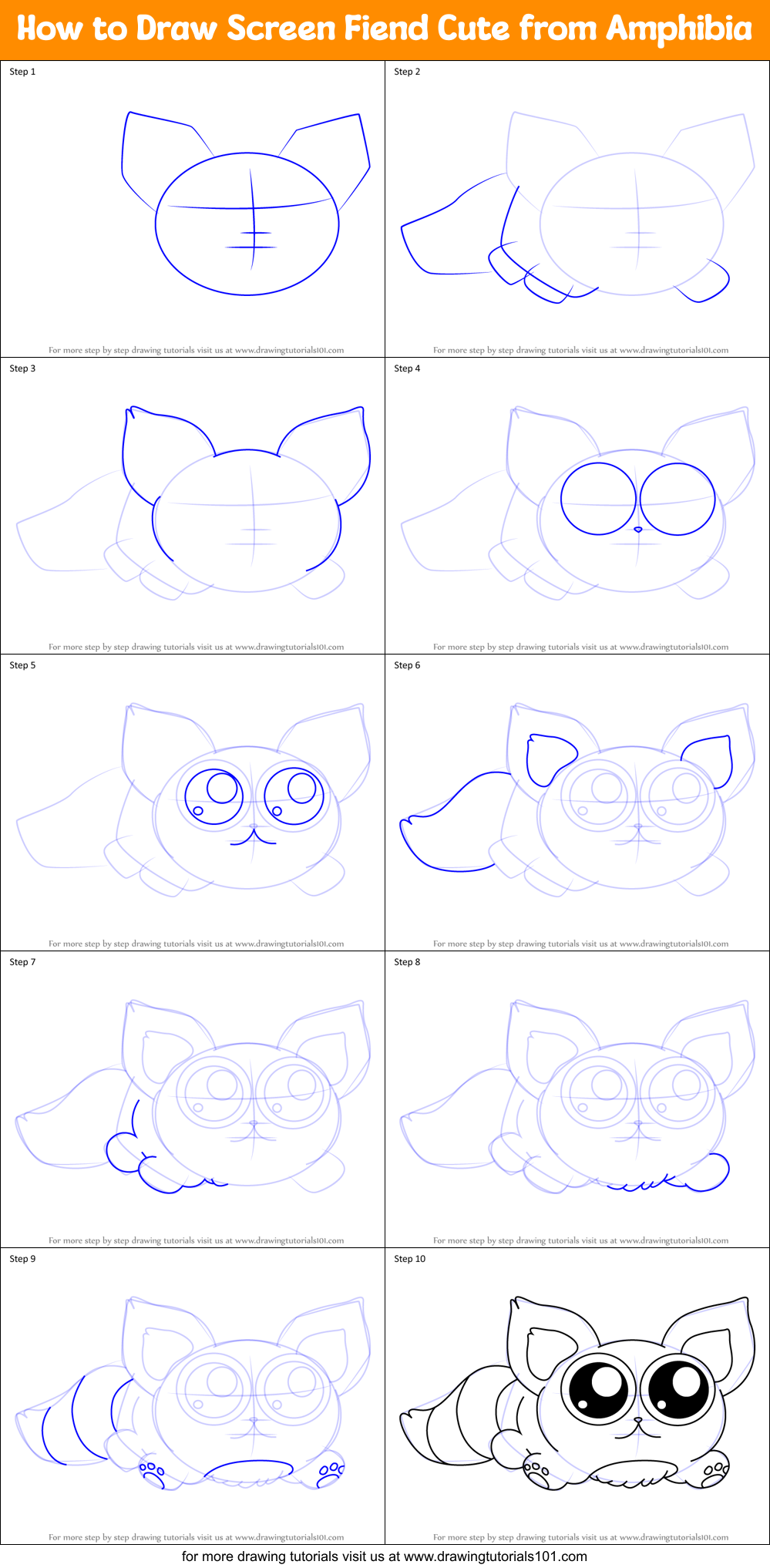 How to Draw Screen Fiend Cute from Amphibia Printable Step by Step