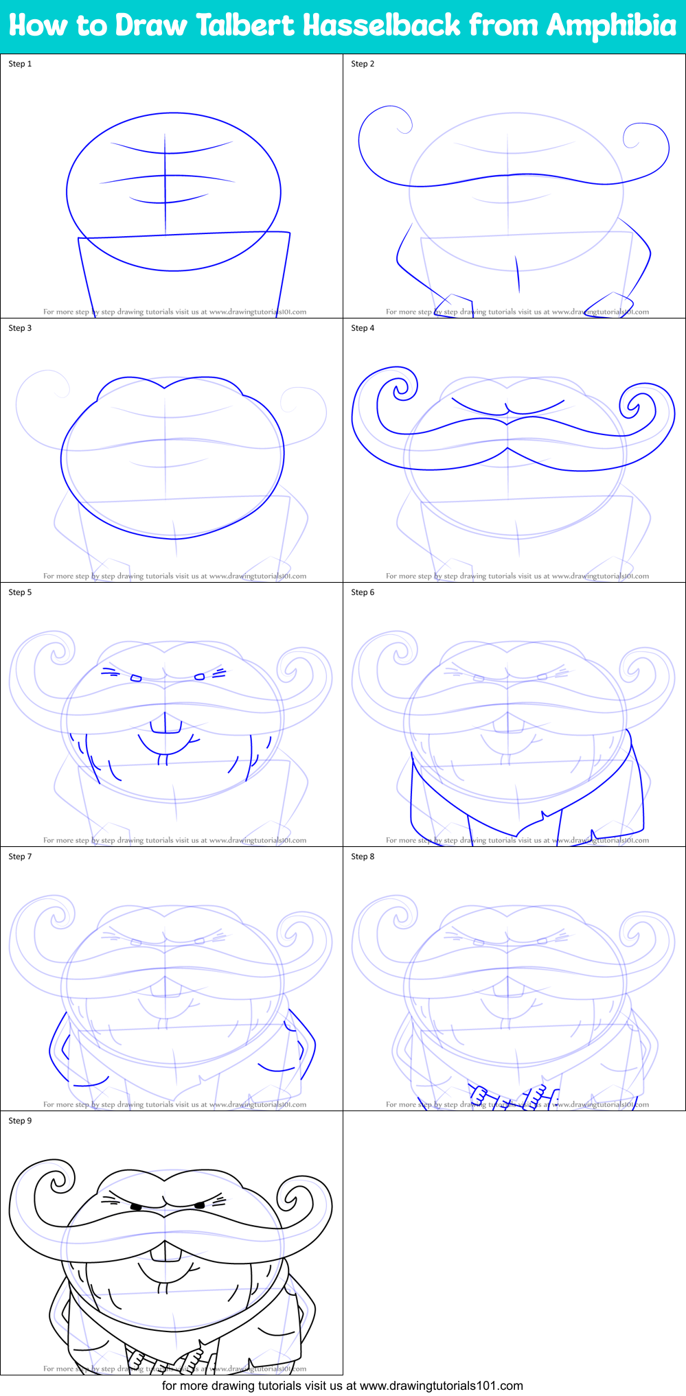 How to Draw Talbert Hasselback from Amphibia Printable Step by Step