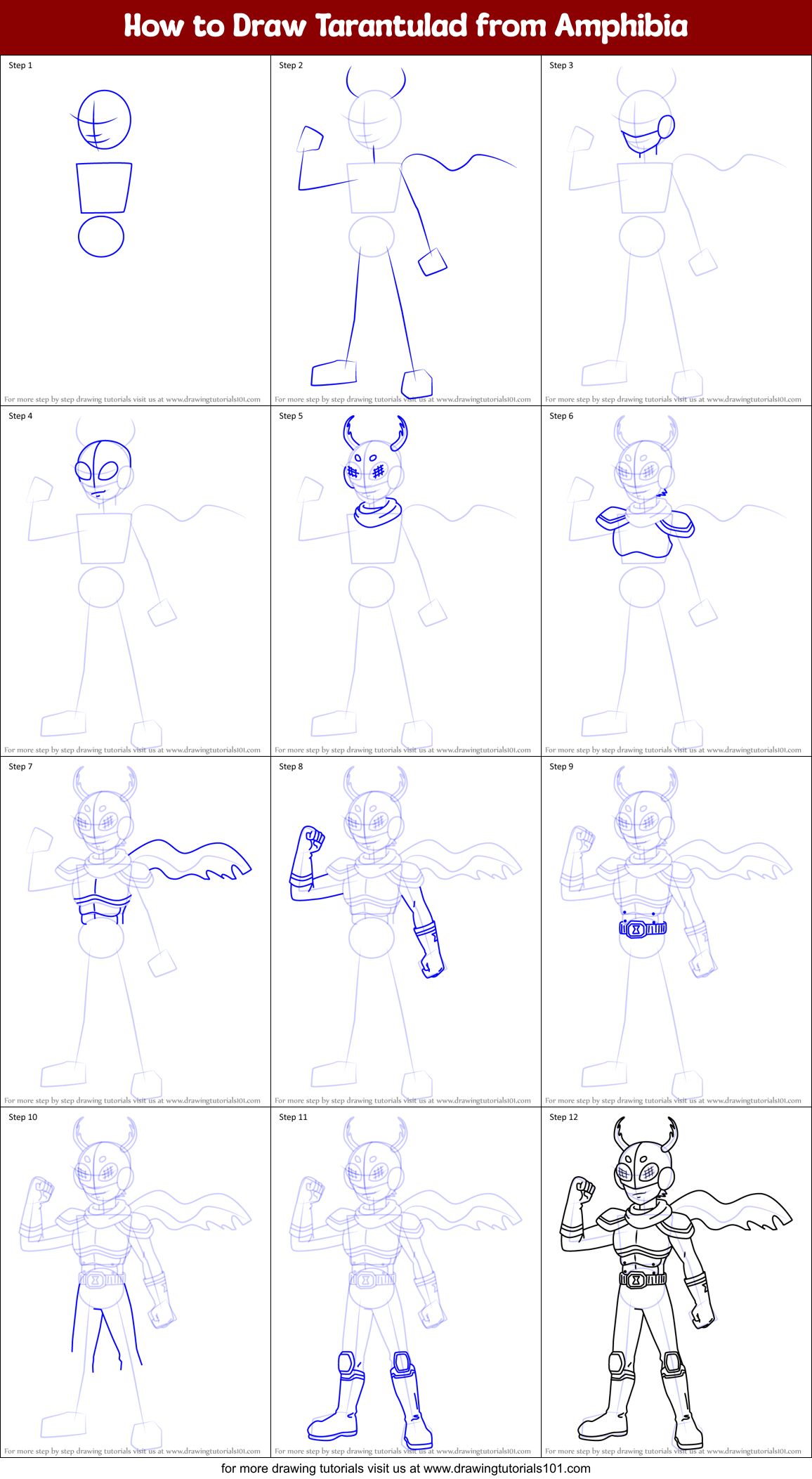 How to Draw Tarantulad from Amphibia Printable Step by Step