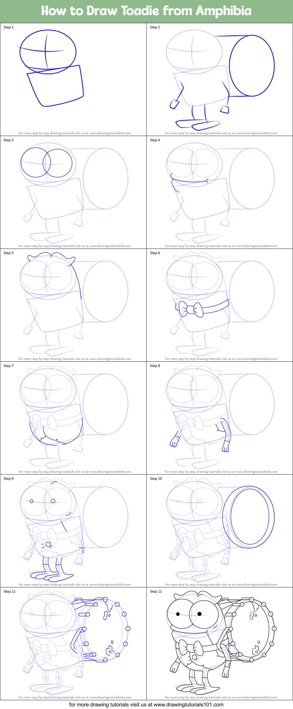 How to Draw Toadie from Amphibia Printable Step by Step
