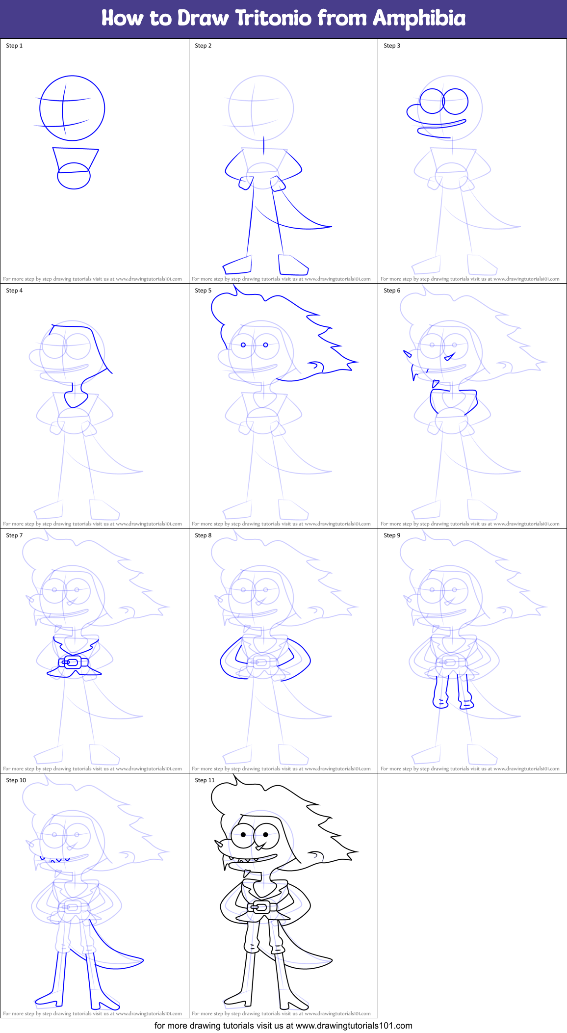 How to Draw Tritonio from Amphibia Printable Step by Step