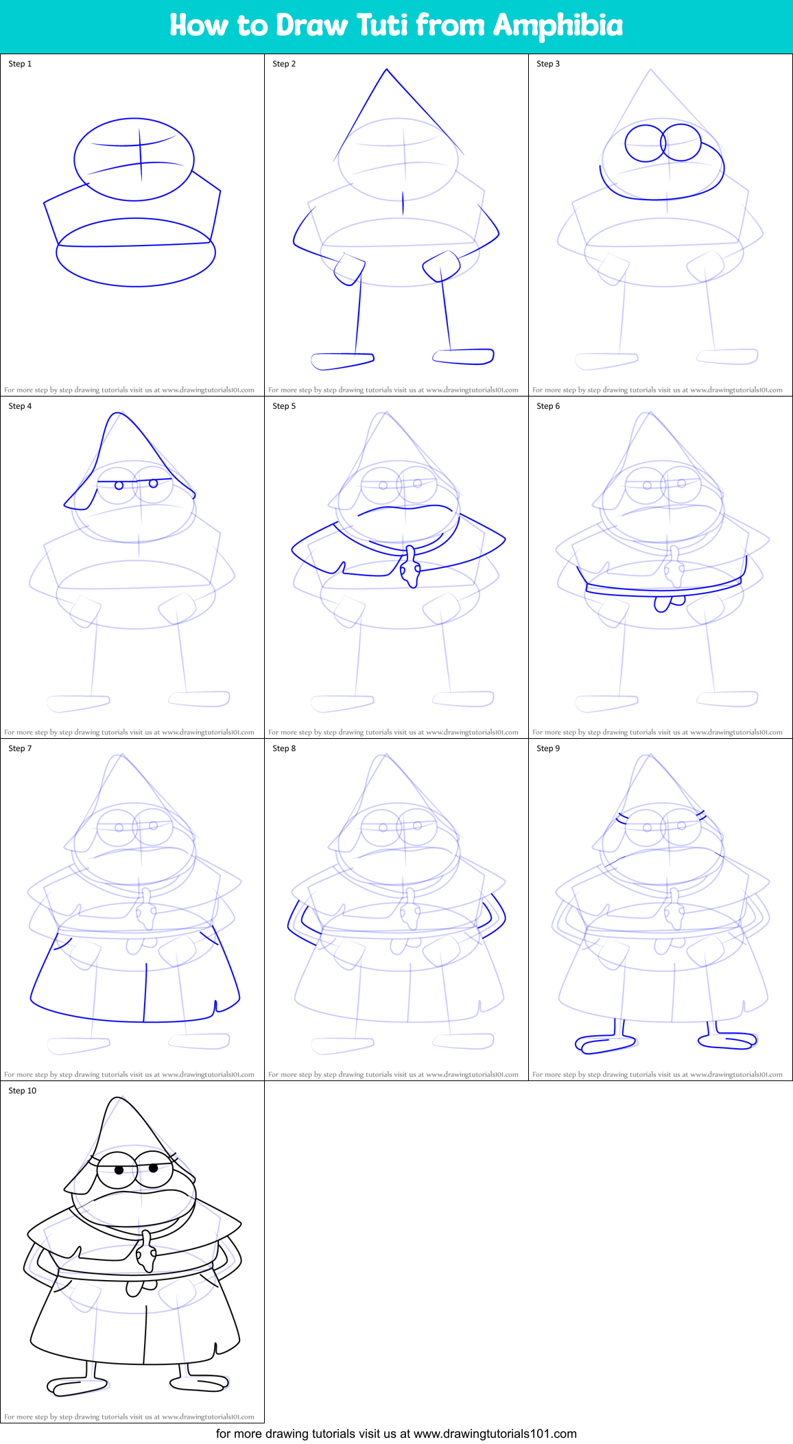 How to Draw Tuti from Amphibia Printable Step by Step