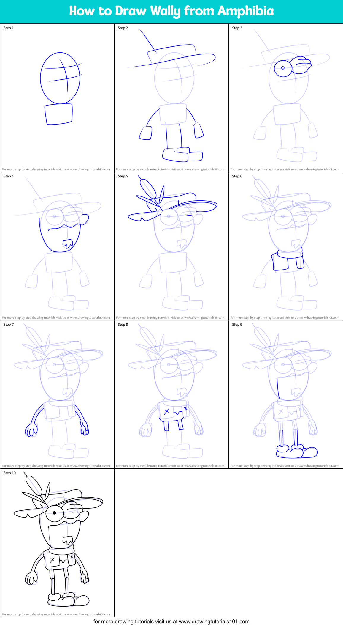 How to Draw Wally from Amphibia Printable Step by Step