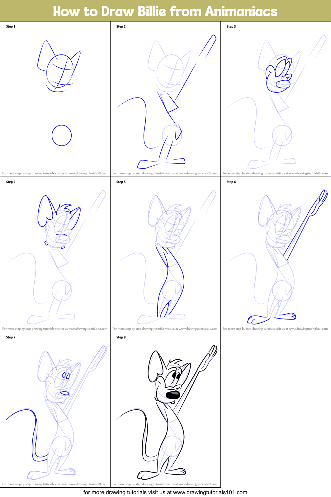 How to Draw Billie from Animaniacs Printable Step by Step