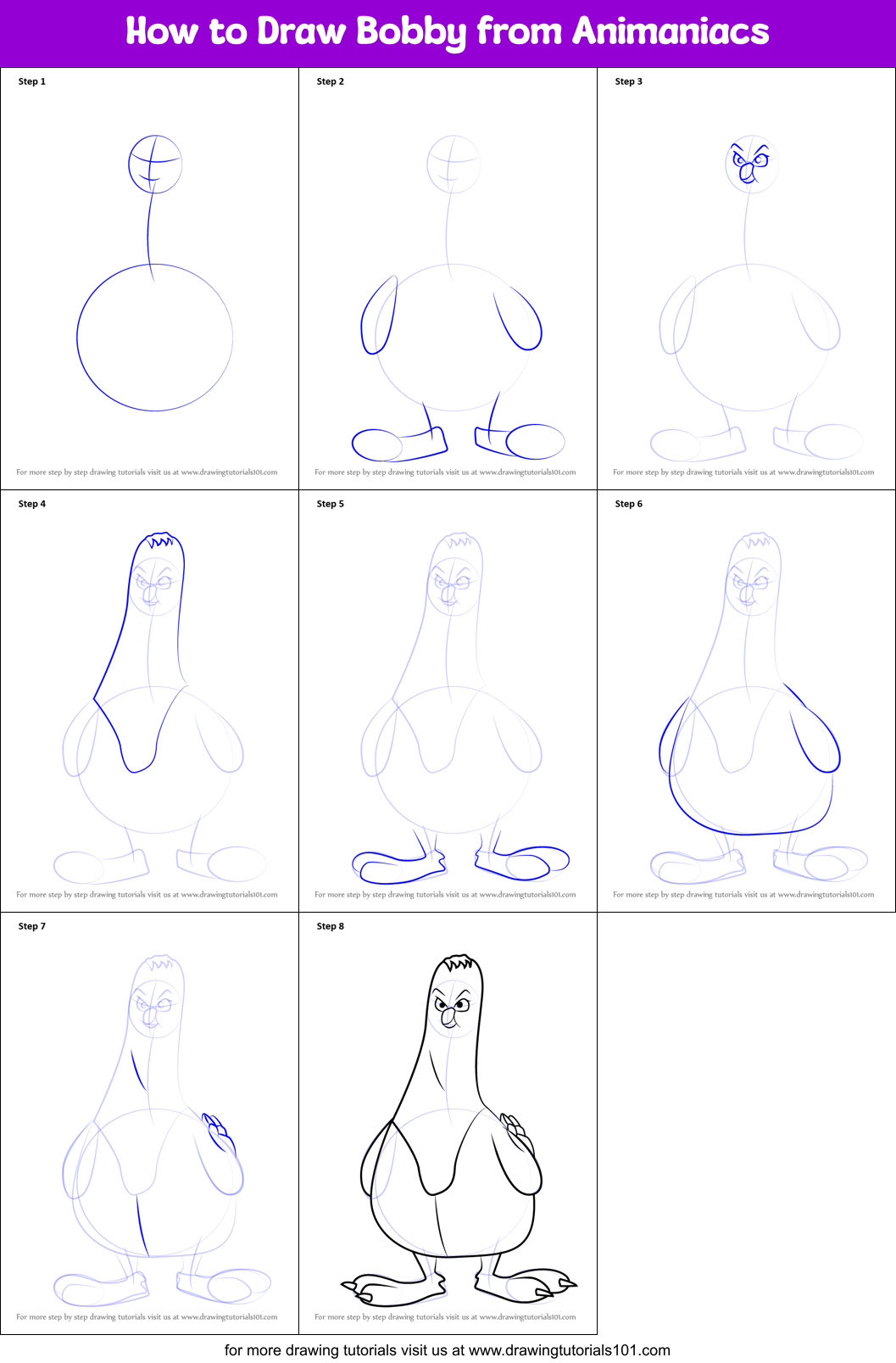 How to Draw Bobby from Animaniacs Printable Step by Step