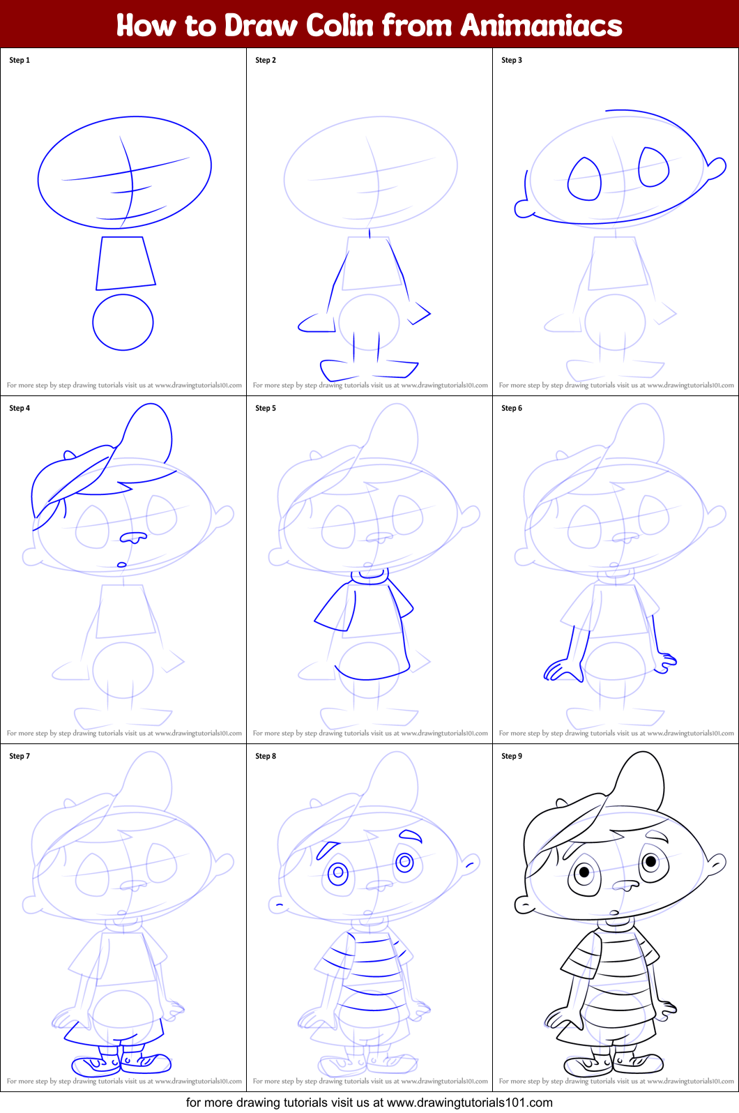 How to Draw Colin from Animaniacs Printable Step by Step