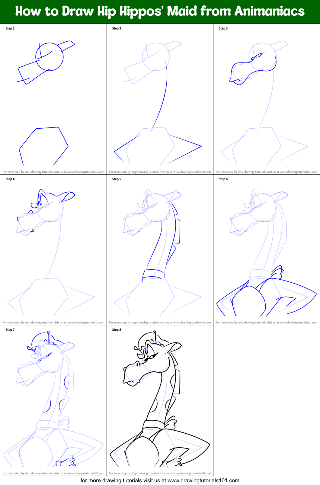 How to Draw Hip Hippos' Maid from Animaniacs Printable Step by Step