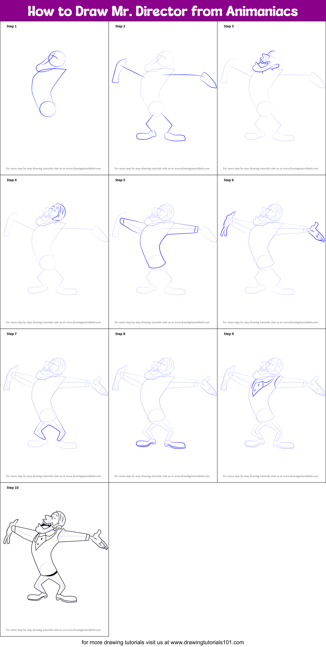 How to Draw Mr. Director from Animaniacs Printable Step by Step