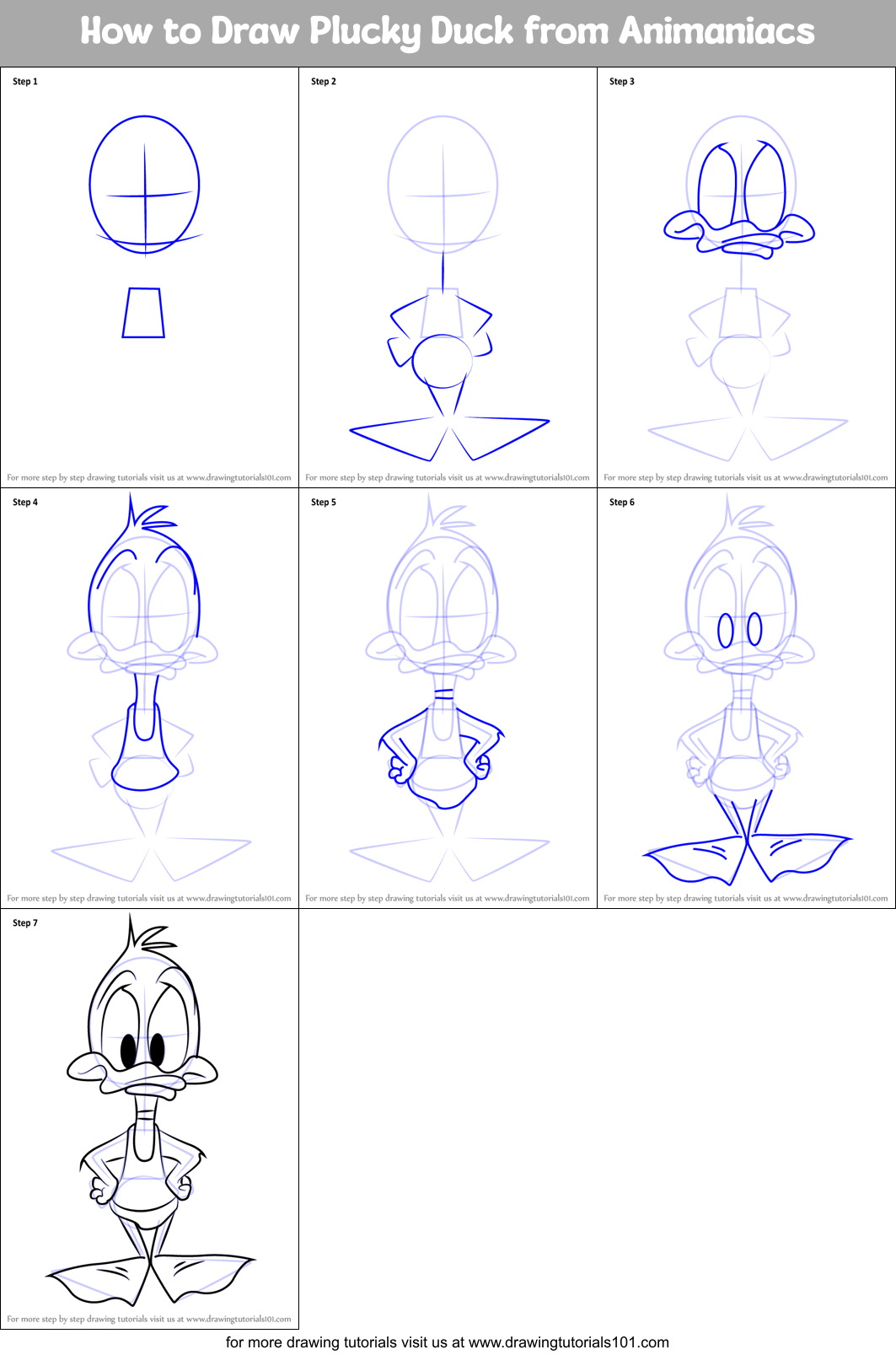 How to Draw Plucky Duck from Animaniacs Printable Step by Step