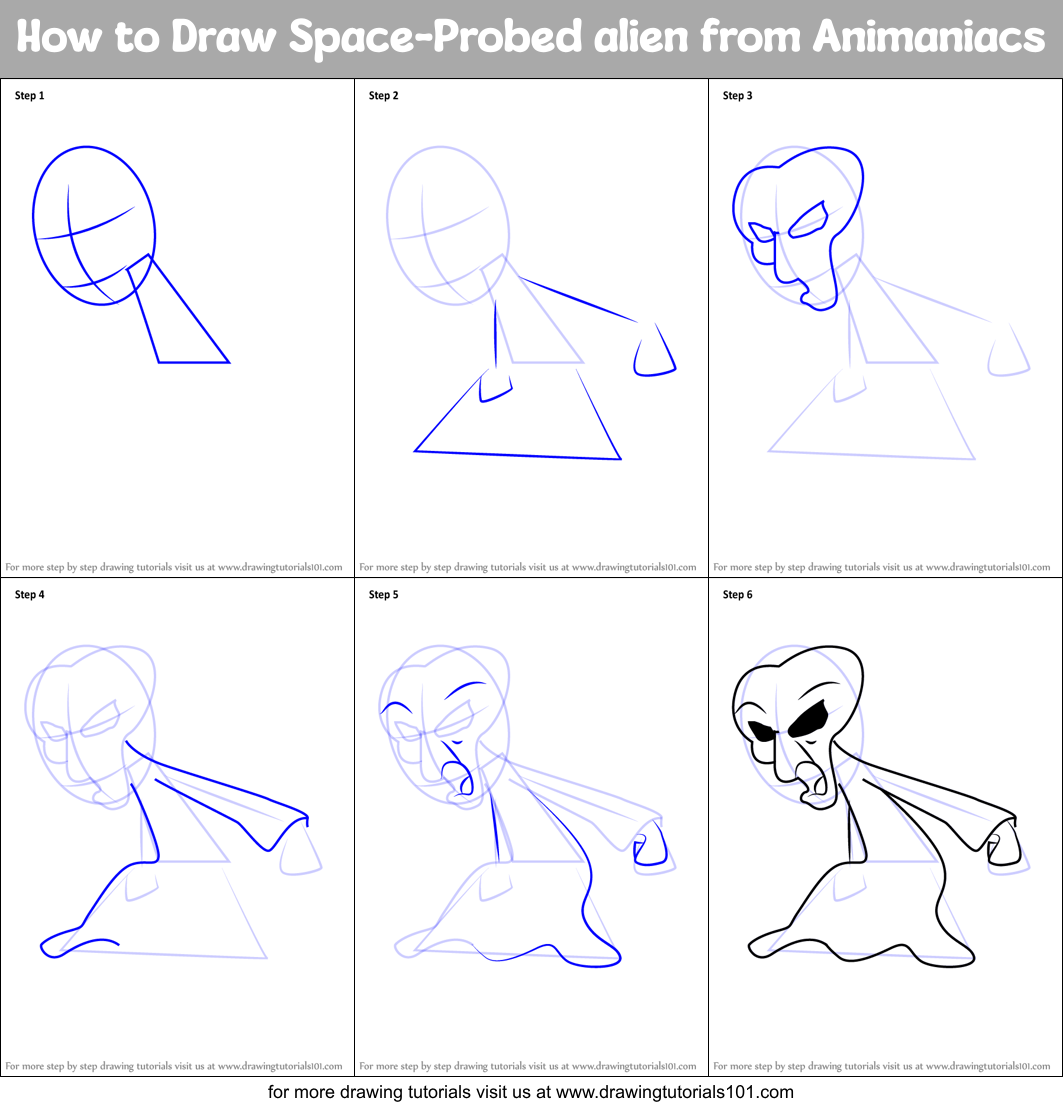 How to Draw Space-Probed alien from Animaniacs Printable Step by Step