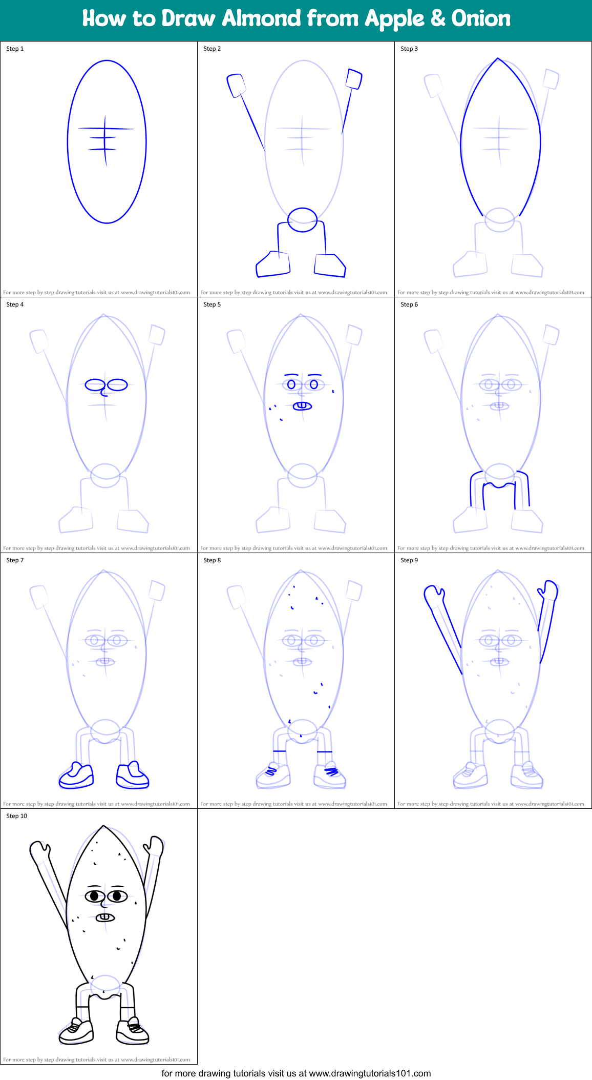How to Draw Almond from Apple & Onion Printable Step by Step