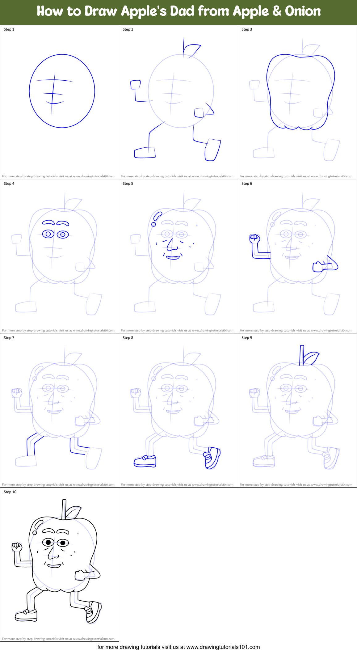 How to Draw Apple's Dad from Apple & Onion Printable Step by Step