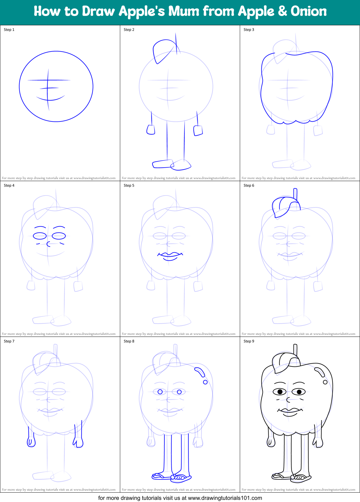 How to Draw Apple's Mum from Apple & Onion Printable Step by Step