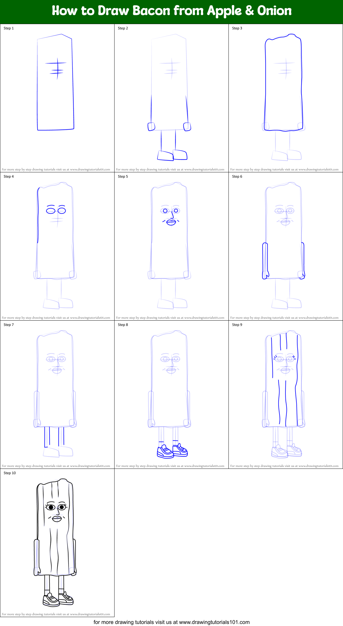How to Draw Bacon from Apple & Onion Printable Step by Step