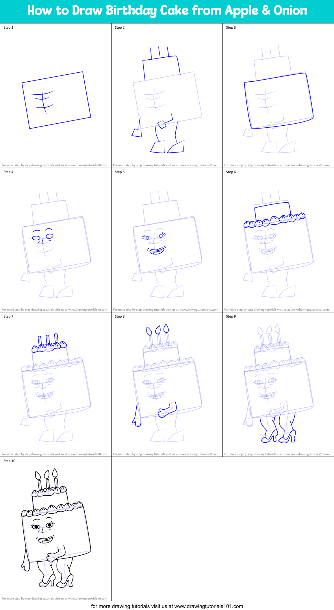 How to Draw Birthday Cake from Apple & Onion Printable Step by Step