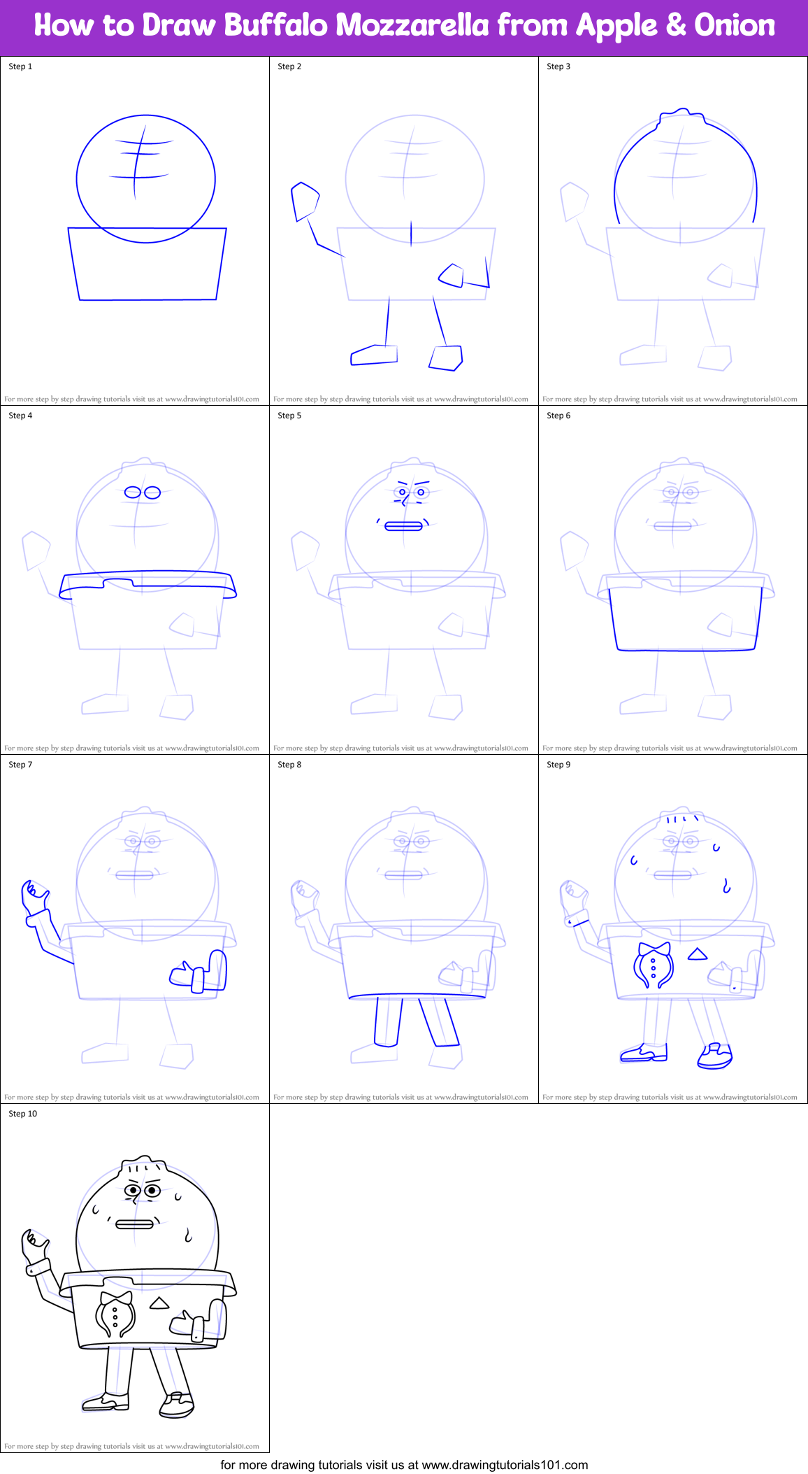 How to Draw Buffalo Mozzarella from Apple & Onion Printable Step by Step