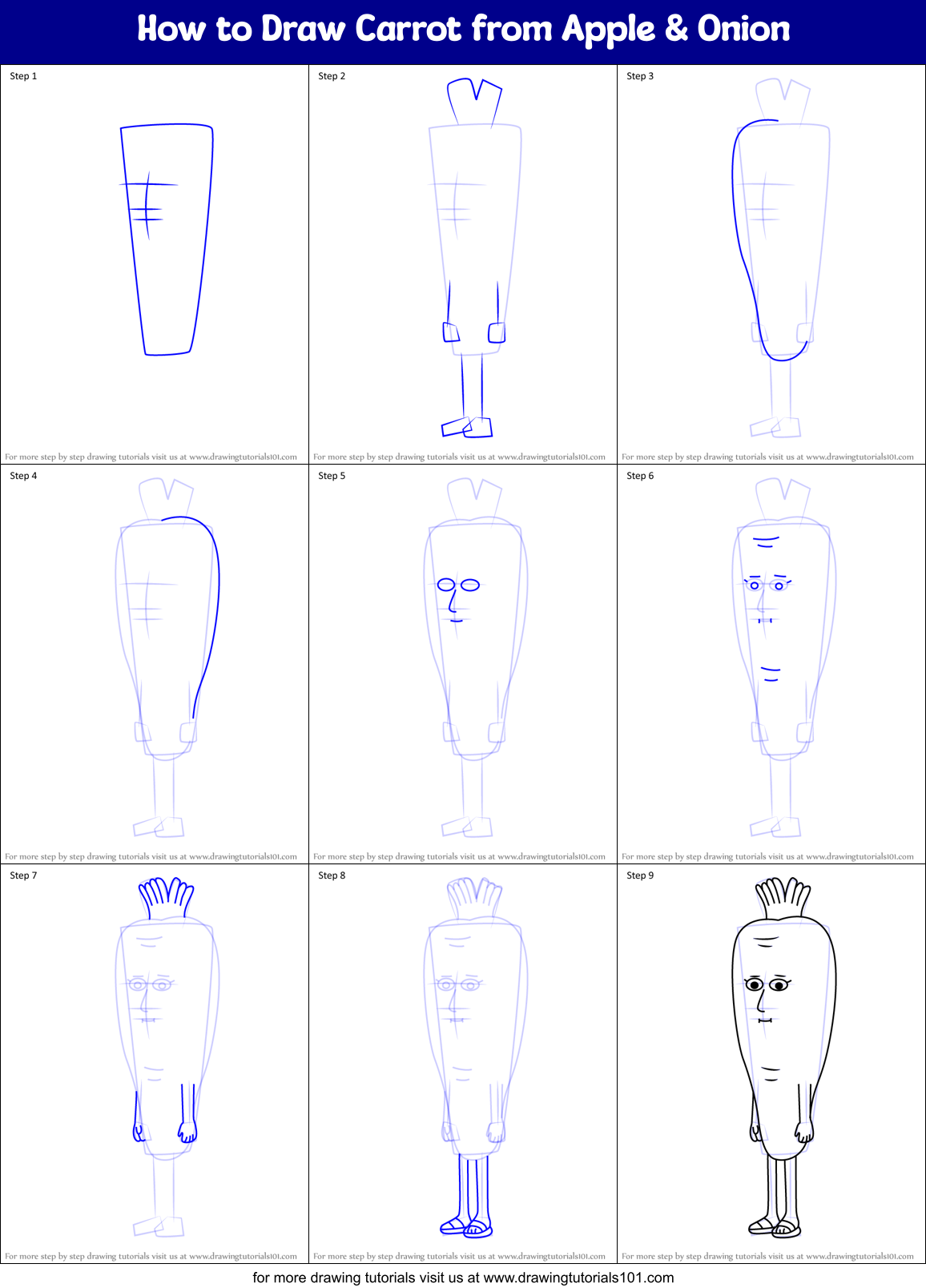 How to Draw Carrot from Apple & Onion Printable Step by Step