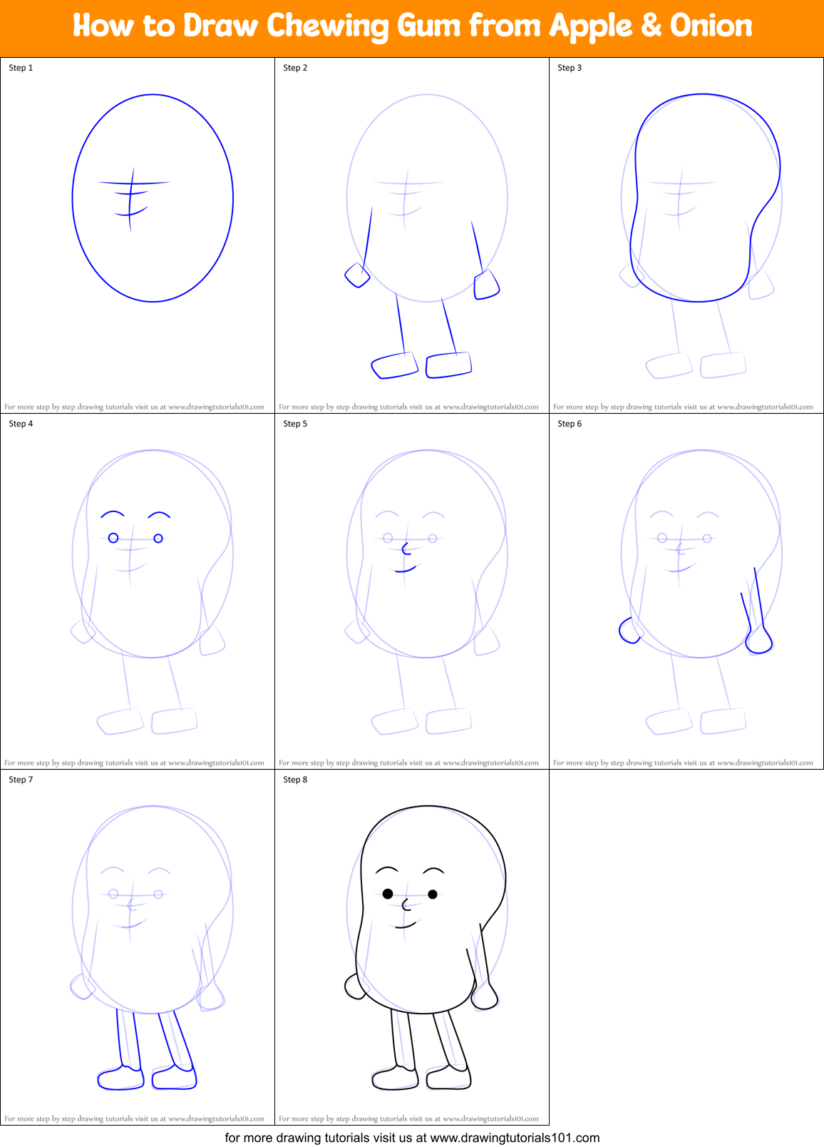 How to Draw Chewing Gum from Apple & Onion Printable Step by Step