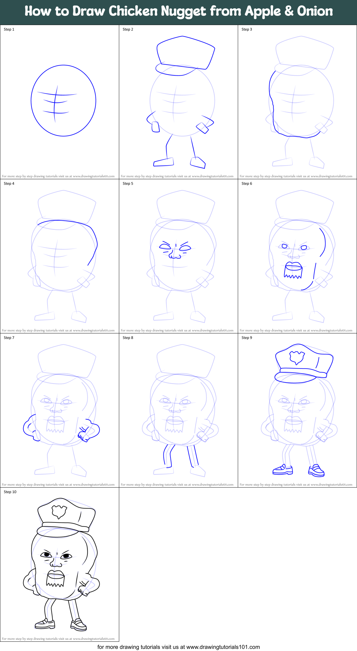 How to Draw Chicken Nugget from Apple & Onion Printable Step by Step