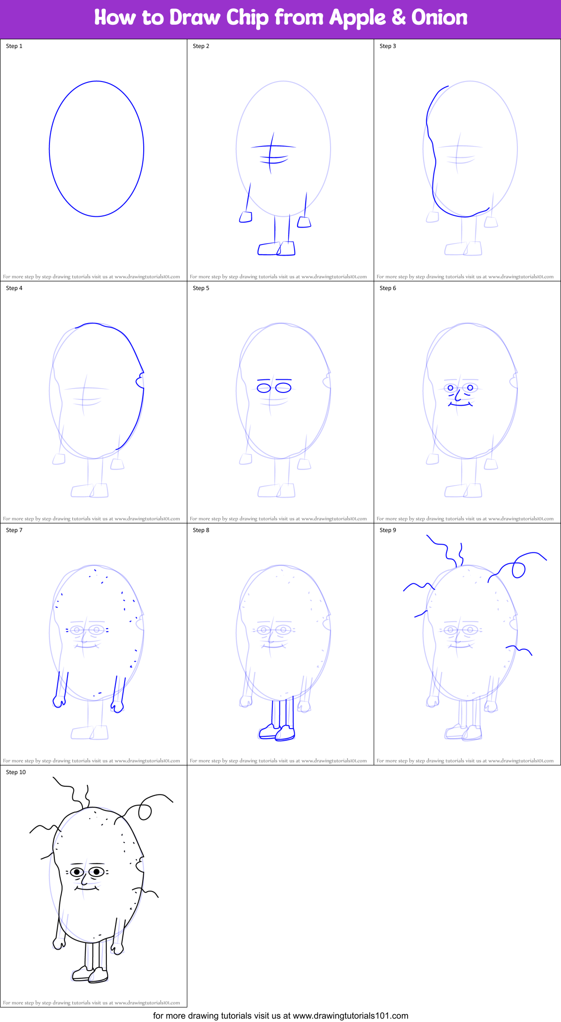 How to Draw Chip from Apple & Onion Printable Step by Step
