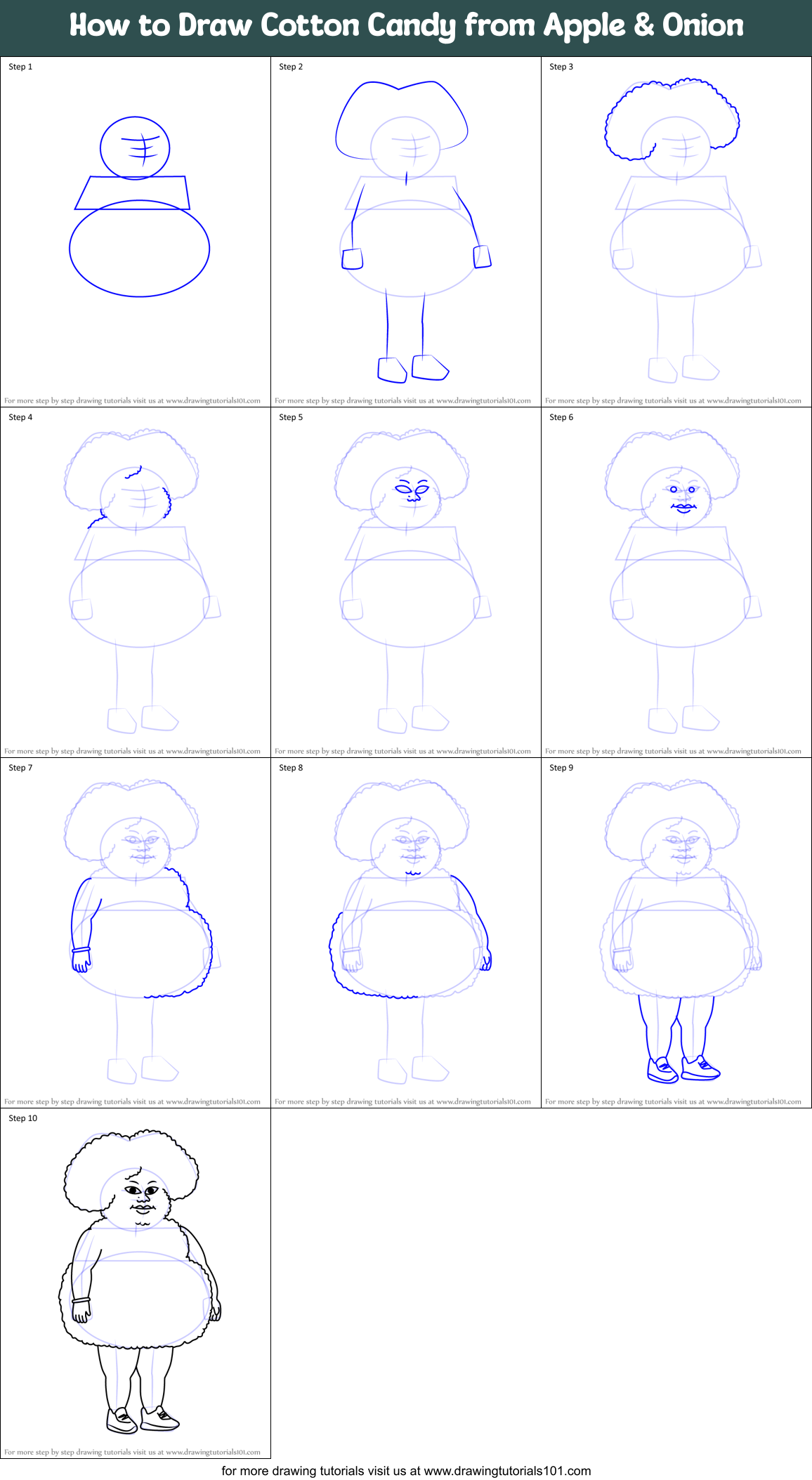 How to Draw Cotton Candy from Apple & Onion Printable Step by Step