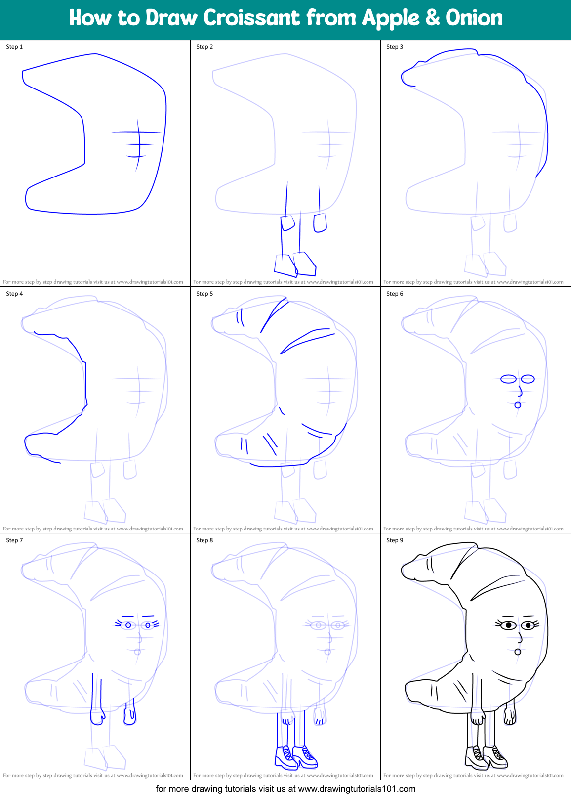 How to Draw Croissant from Apple & Onion Printable Step by Step