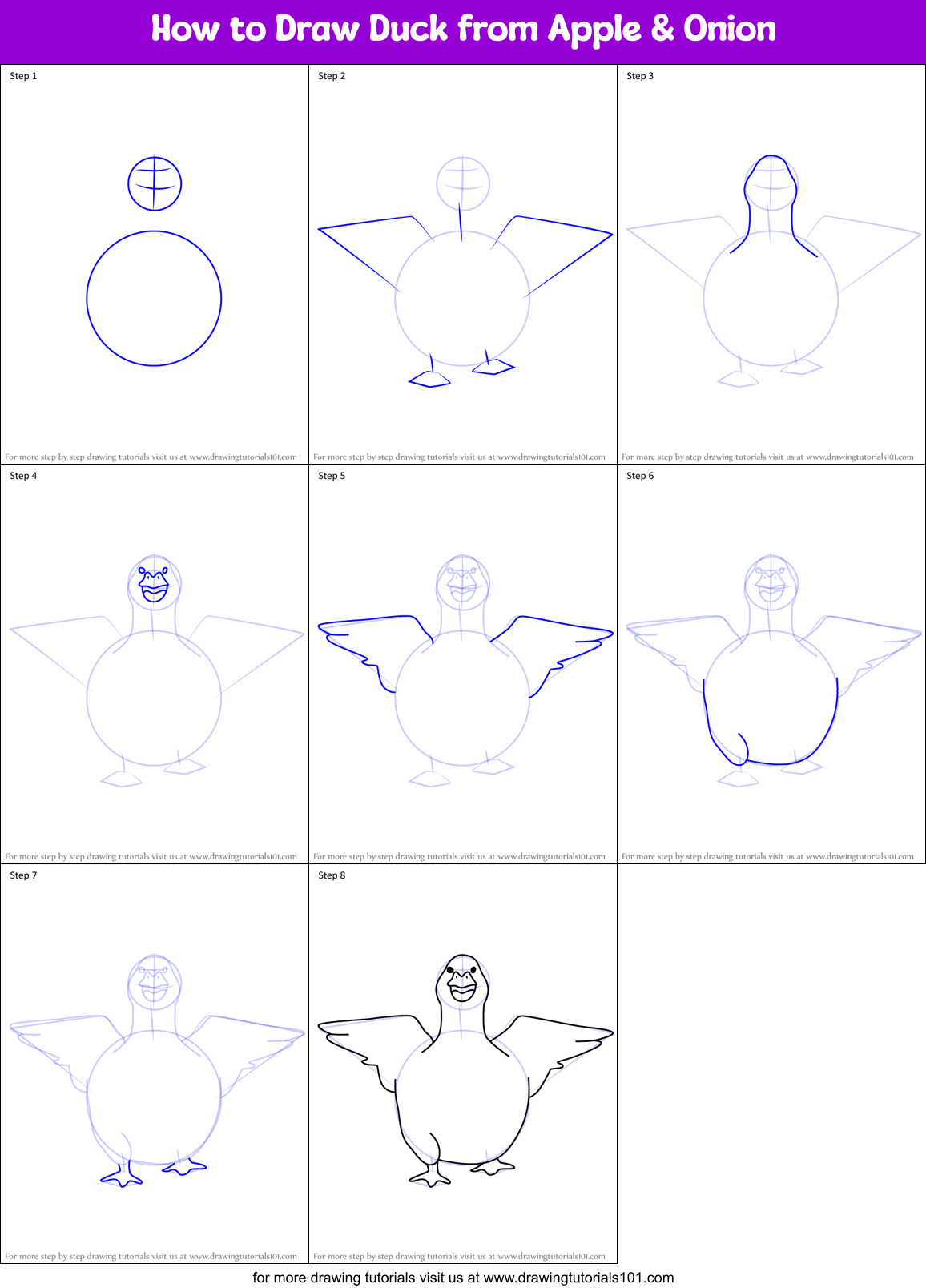 How to Draw Duck from Apple & Onion Printable Step by Step