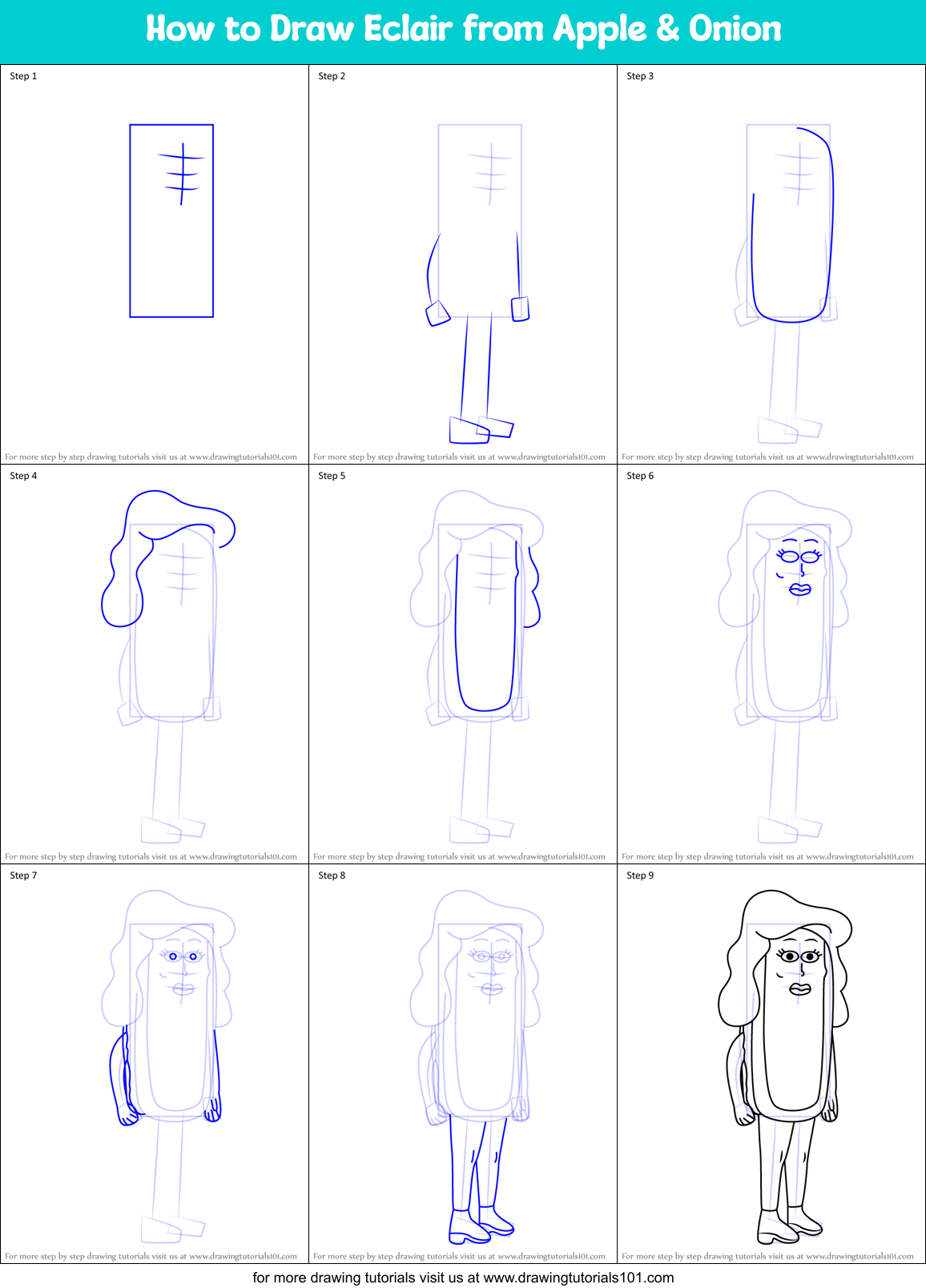 How to Draw Eclair from Apple & Onion Printable Step by Step