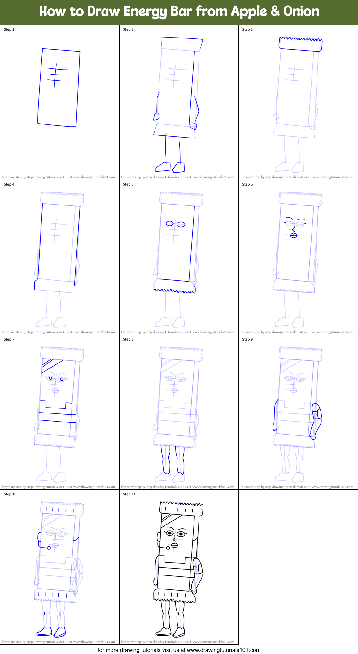 How to Draw Energy Bar from Apple & Onion Printable Step by Step