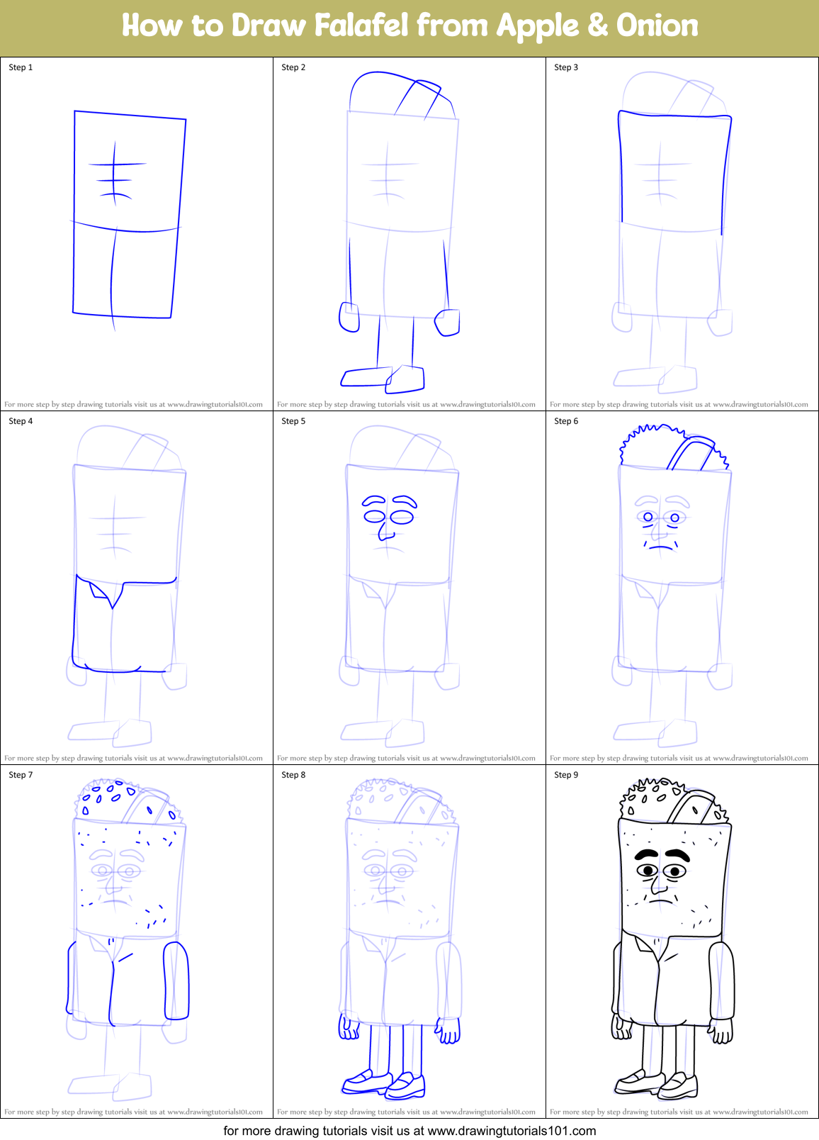 How to Draw Falafel from Apple & Onion Printable Step by Step