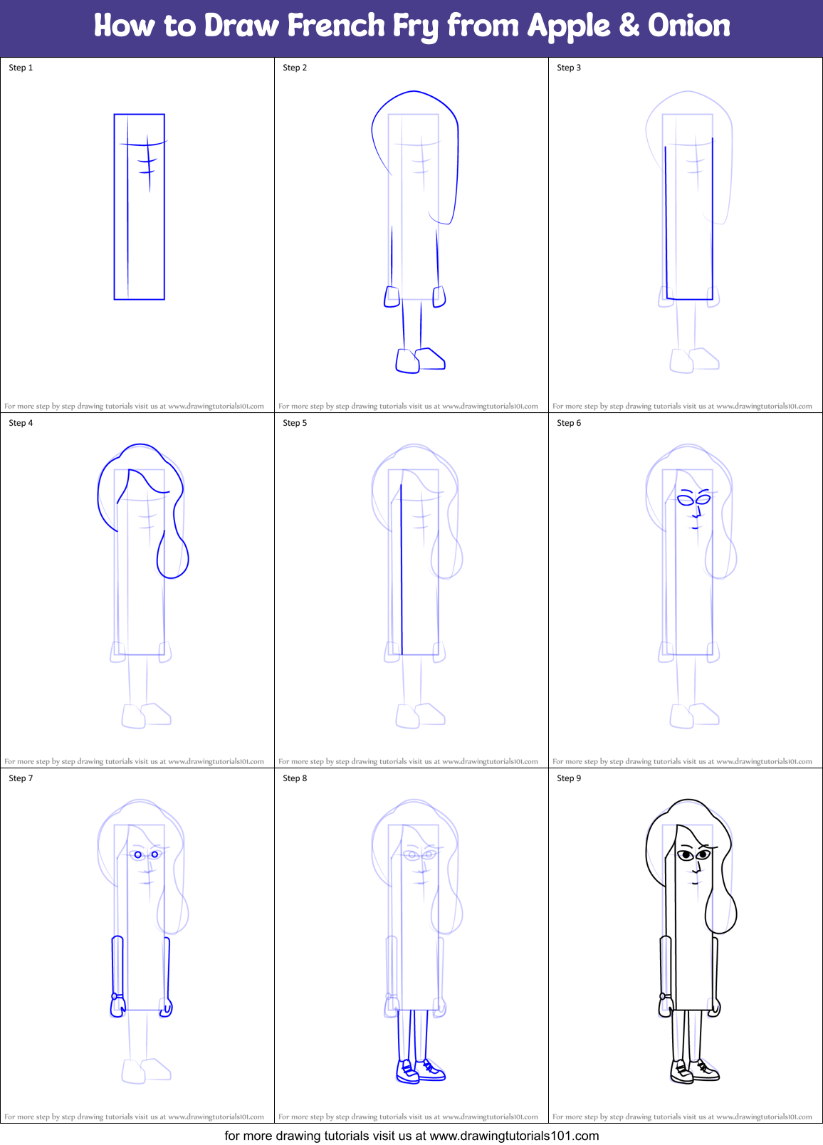 How to Draw French Fry from Apple & Onion Printable Step by Step