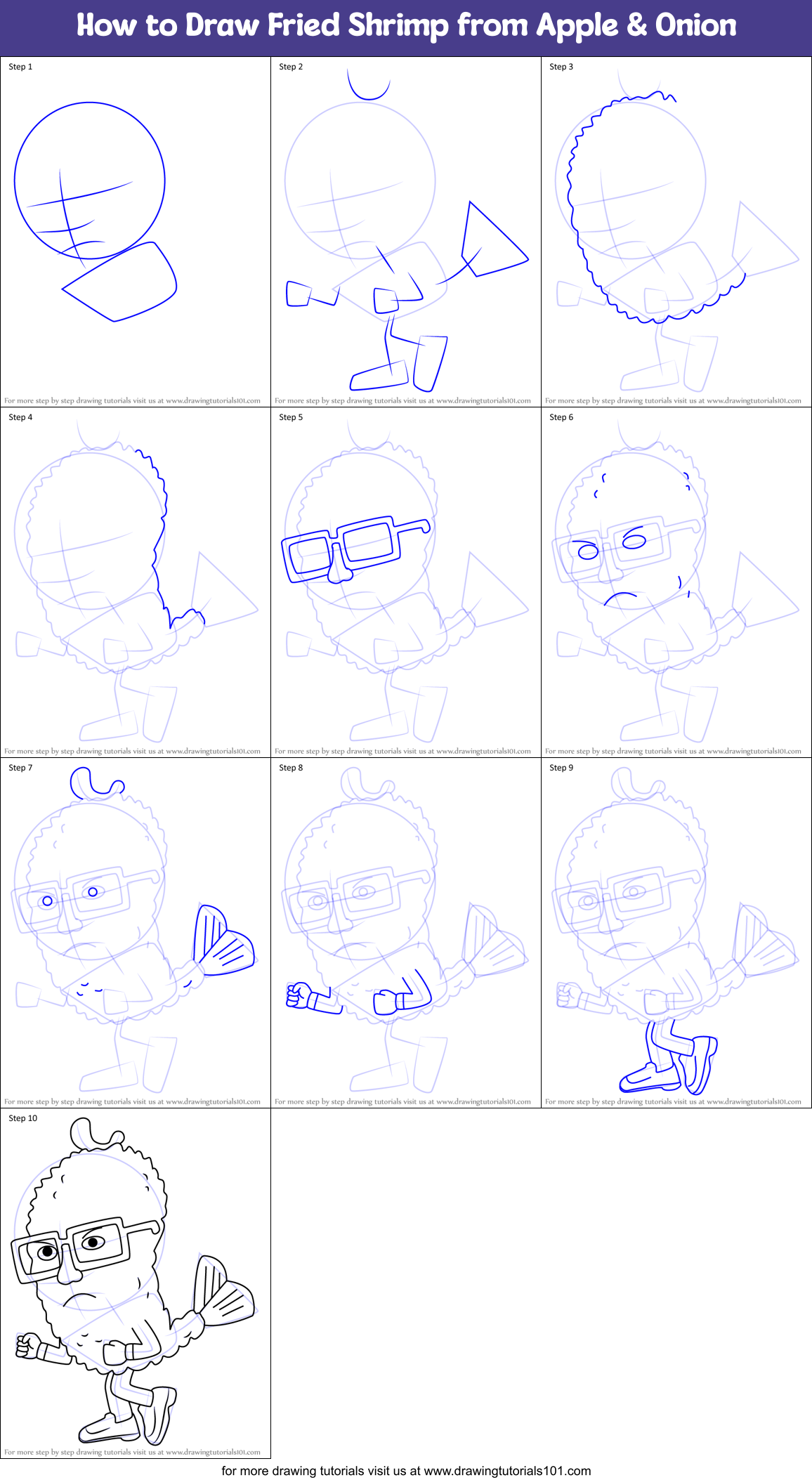 How to Draw Fried Shrimp from Apple & Onion Printable Step by Step