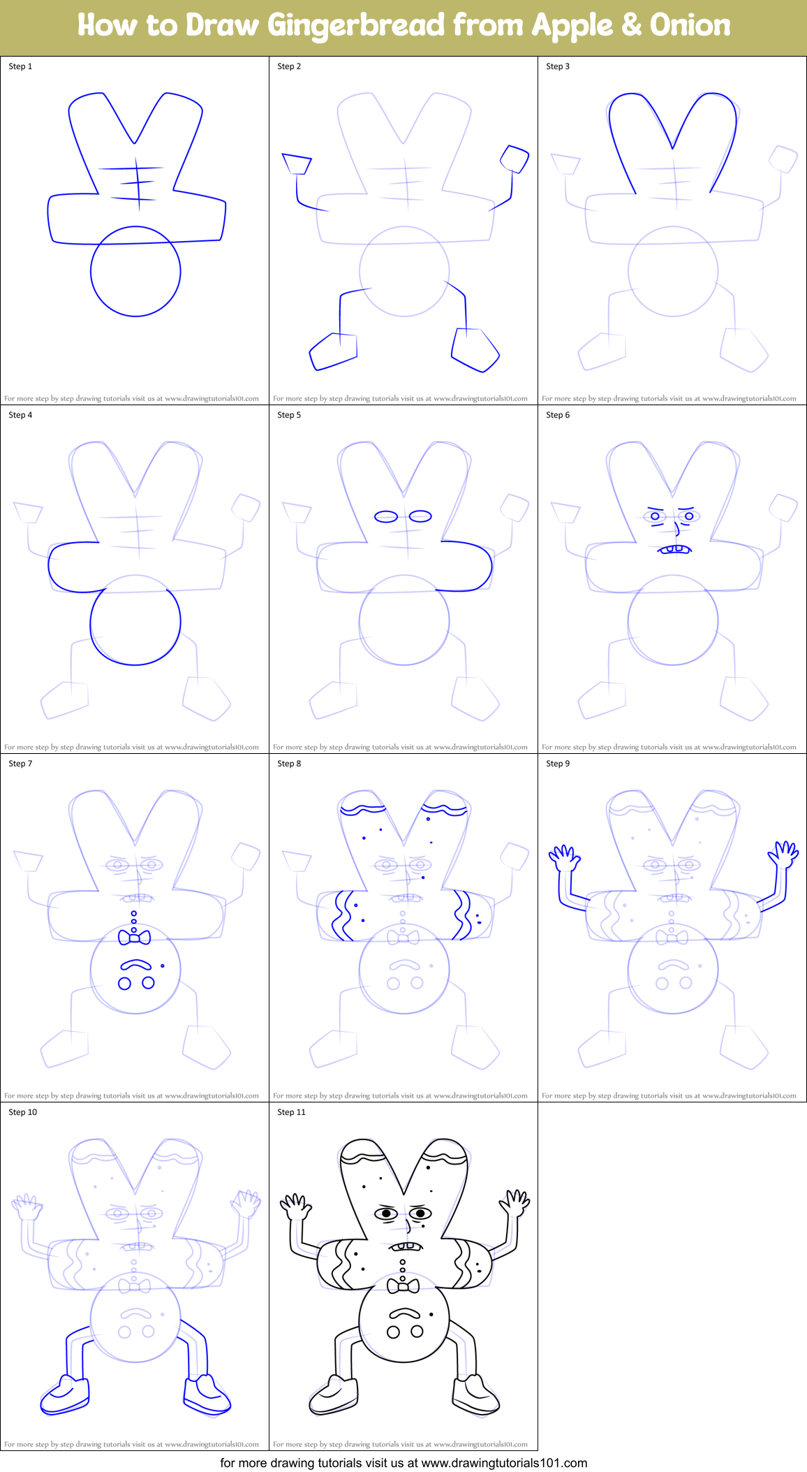 How to Draw Gingerbread from Apple & Onion Printable Step by Step