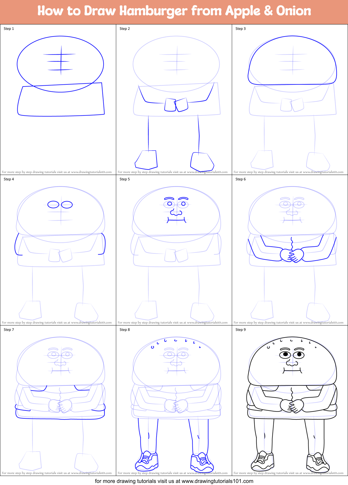 How to Draw Hamburger from Apple & Onion Printable Step by Step