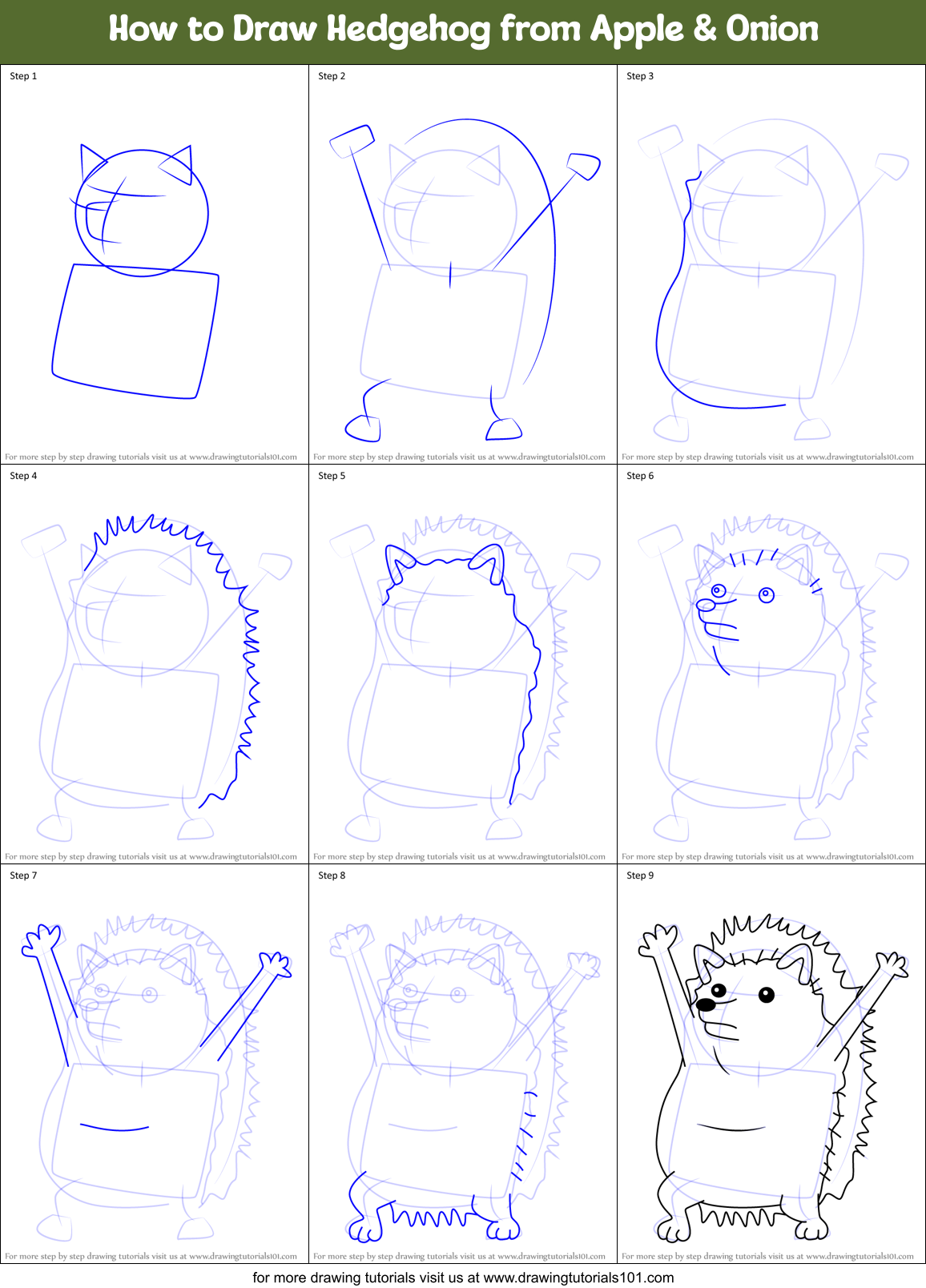 How to Draw Hedgehog from Apple & Onion Printable Step by Step