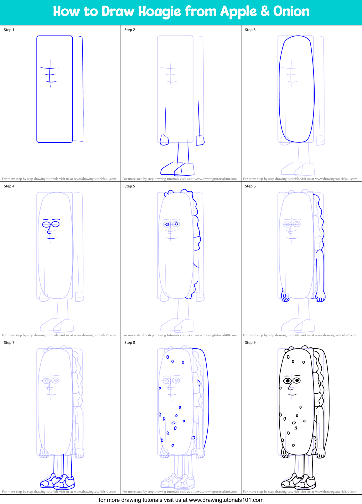 How to Draw Hoagie from Apple & Onion Printable Step by Step