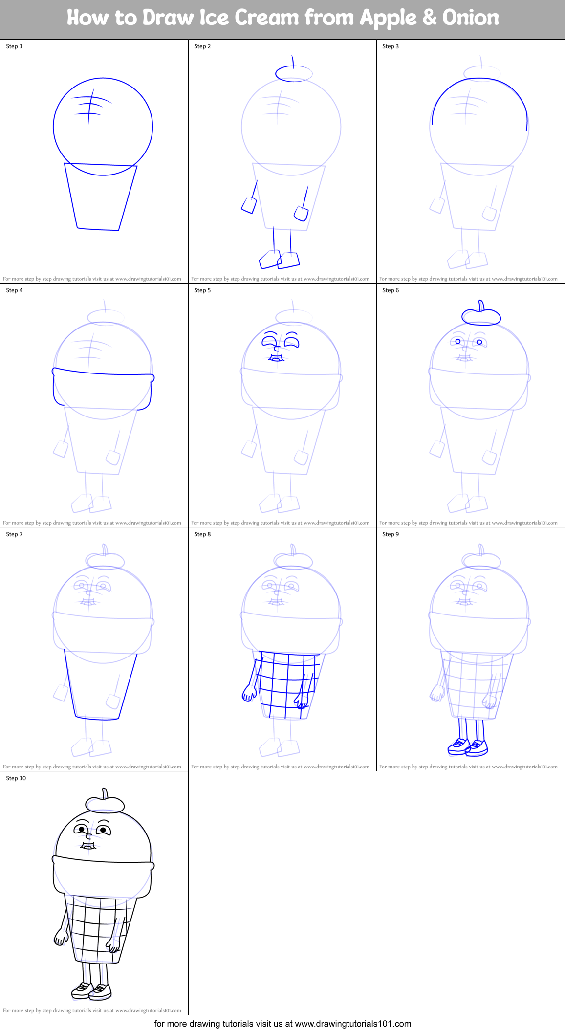 How to Draw Ice Cream from Apple & Onion Printable Step by Step