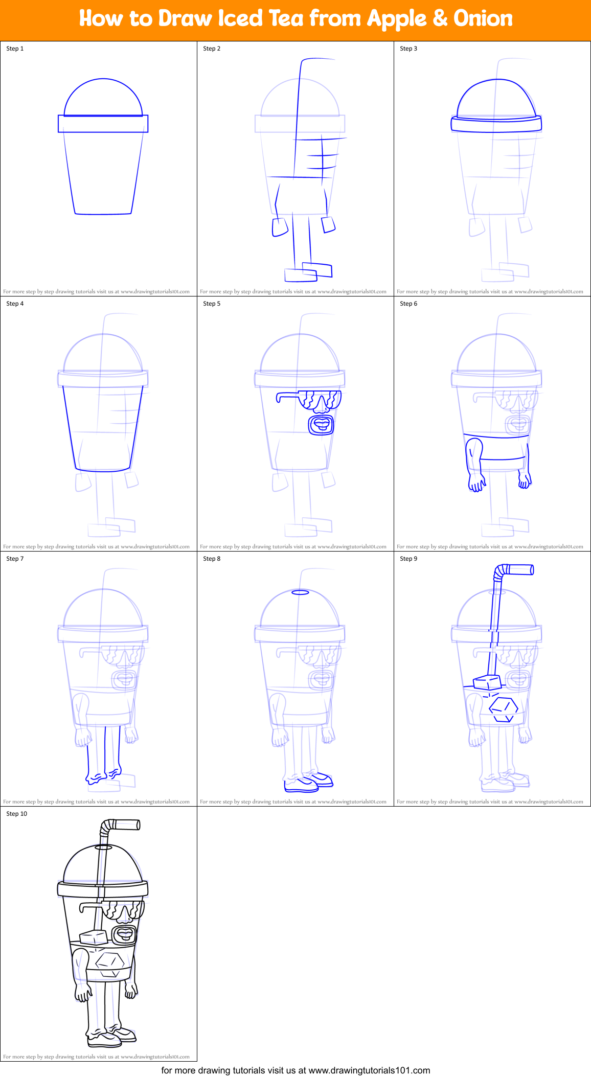 How to Draw Iced Tea from Apple & Onion Printable Step by Step