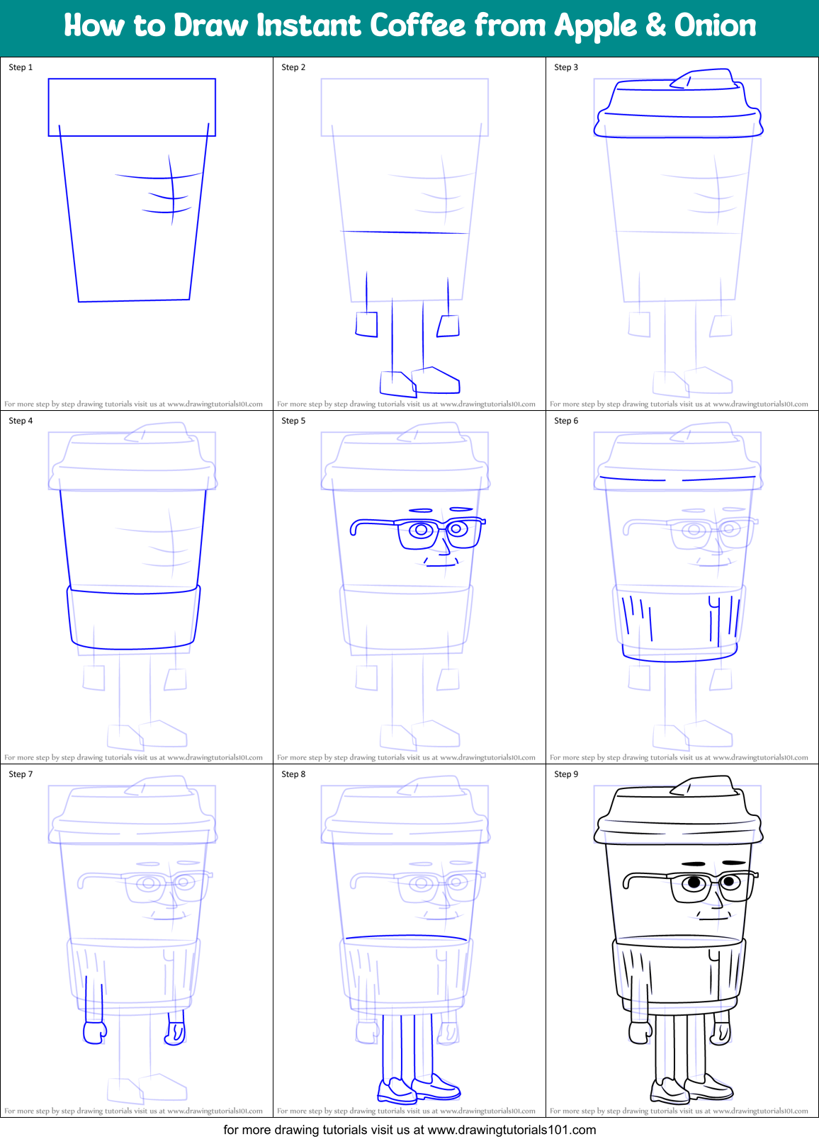 How to Draw Instant Coffee from Apple & Onion Printable Step by Step
