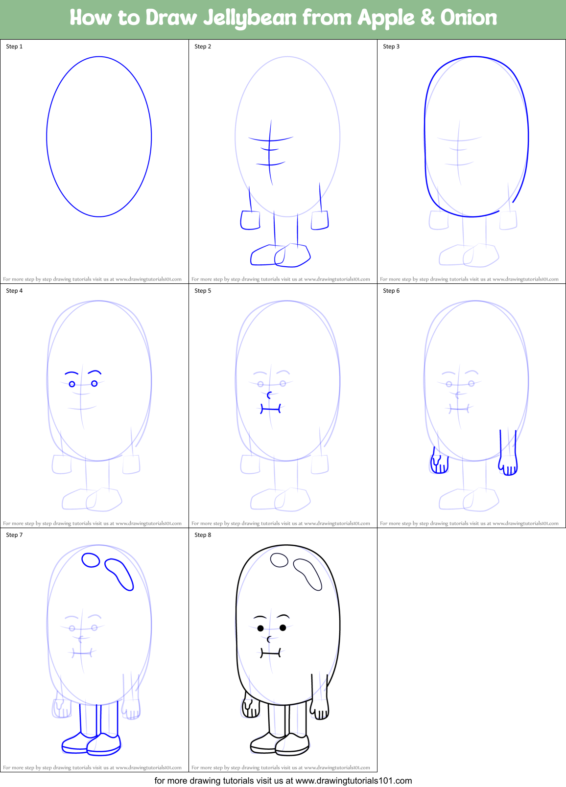 How to Draw Jellybean from Apple & Onion Printable Step by Step