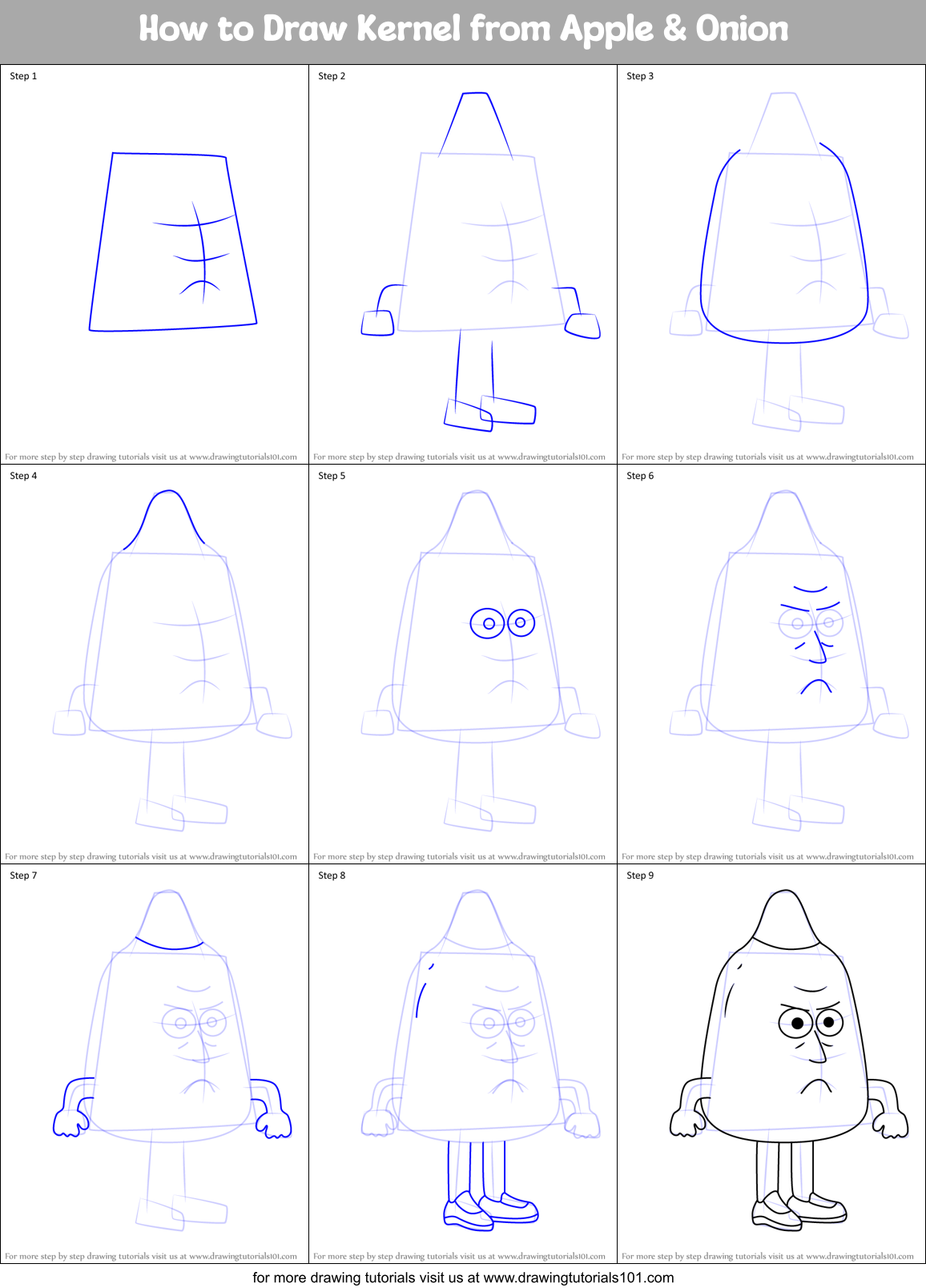 How to Draw Kernel from Apple & Onion Printable Step by Step