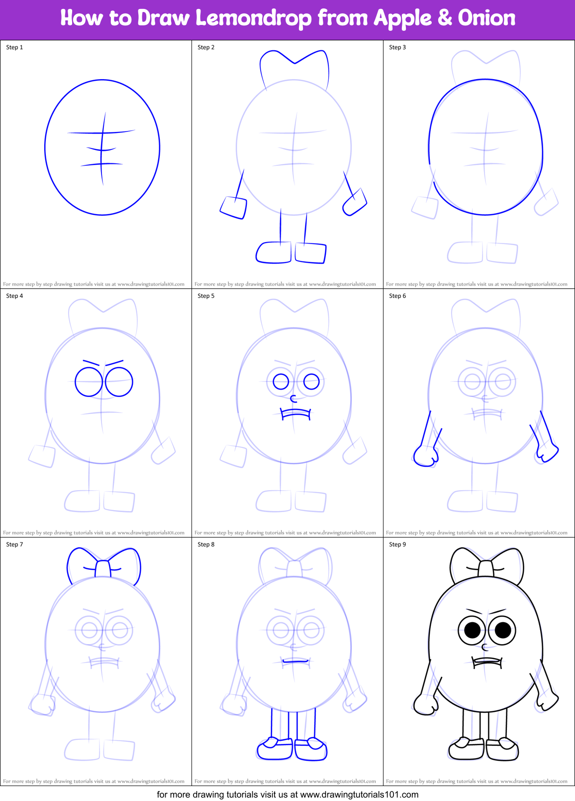 How to Draw Lemondrop from Apple & Onion Printable Step by Step