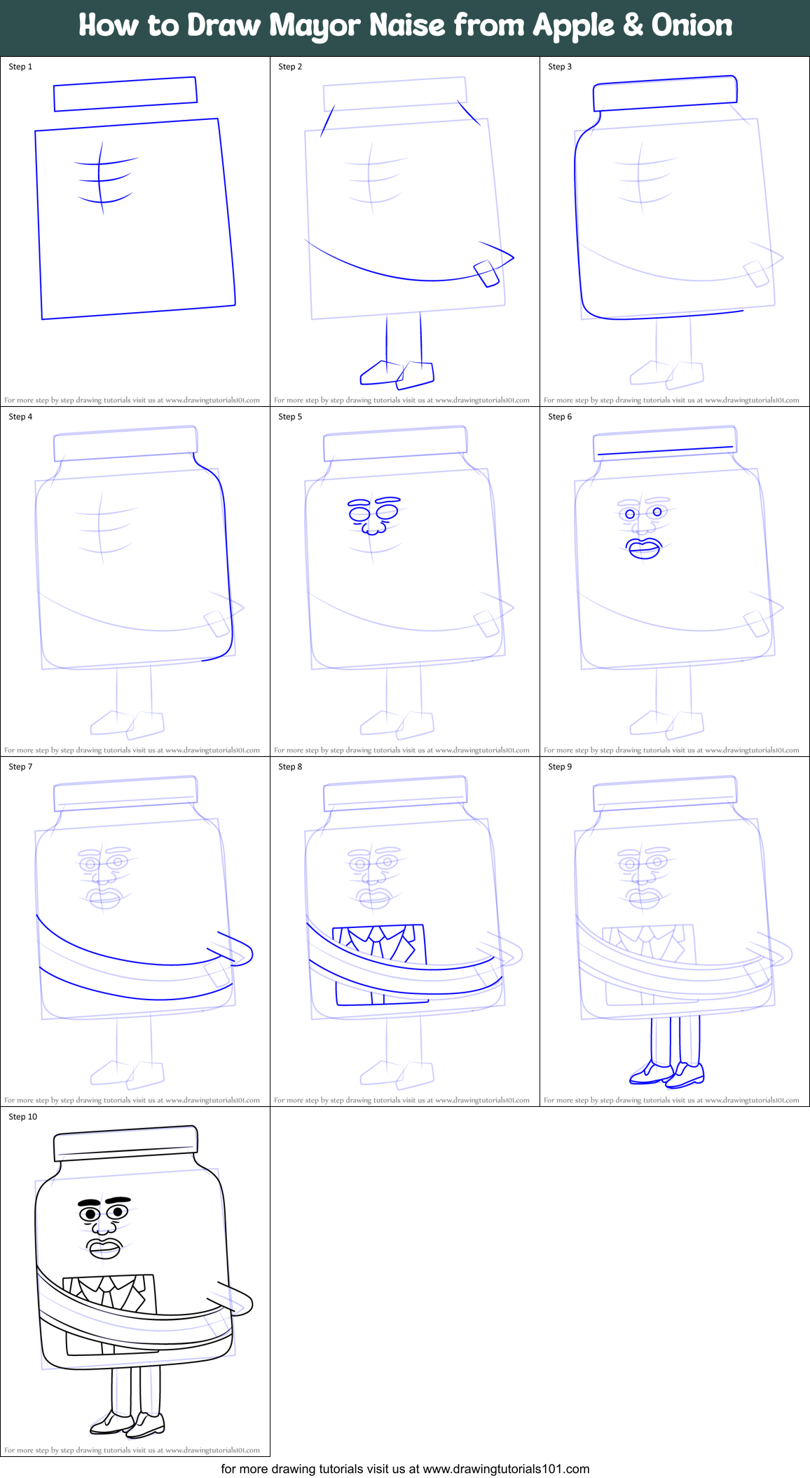 How to Draw Mayor Naise from Apple & Onion Printable Step by Step