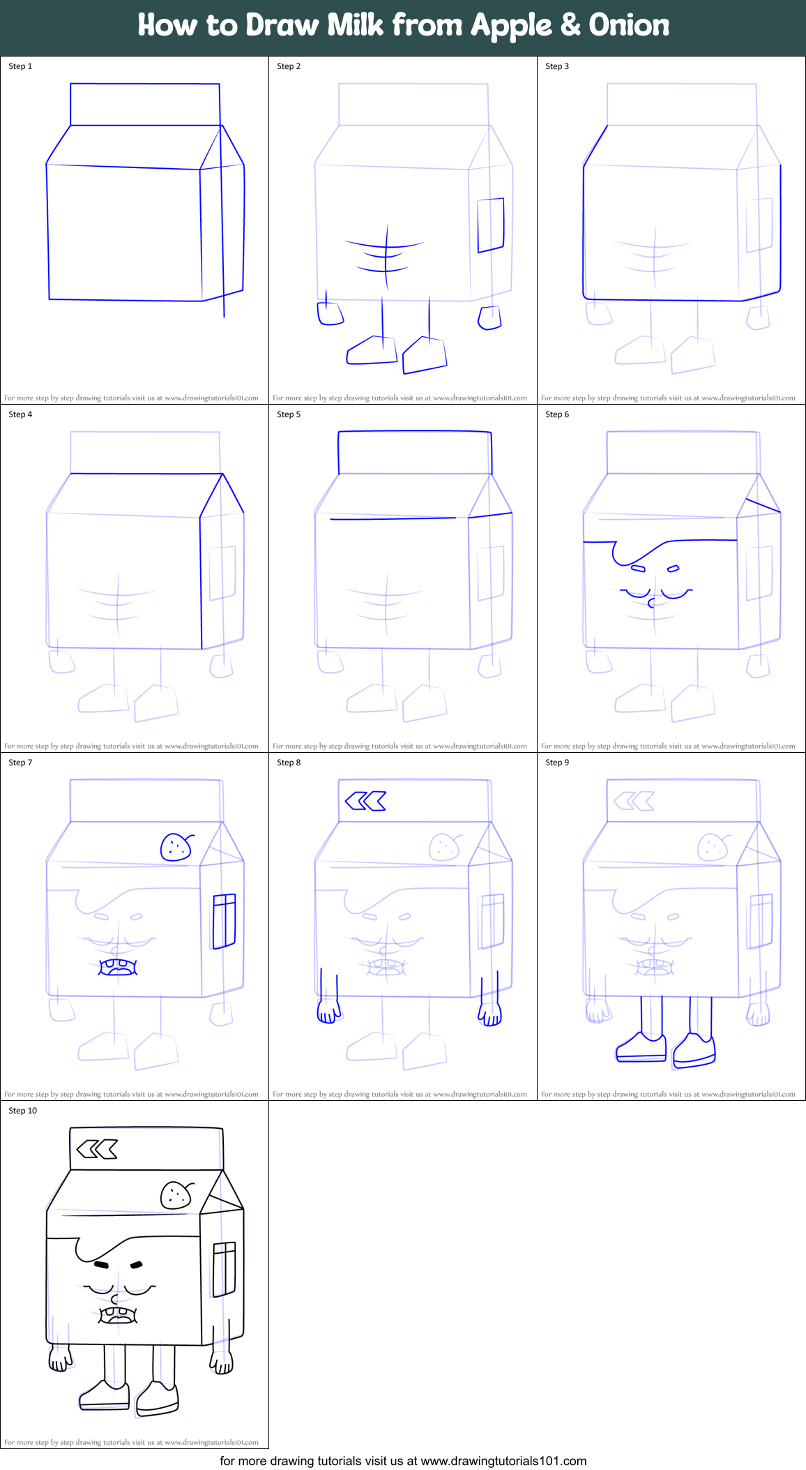 How to Draw Milk from Apple & Onion Printable Step by Step