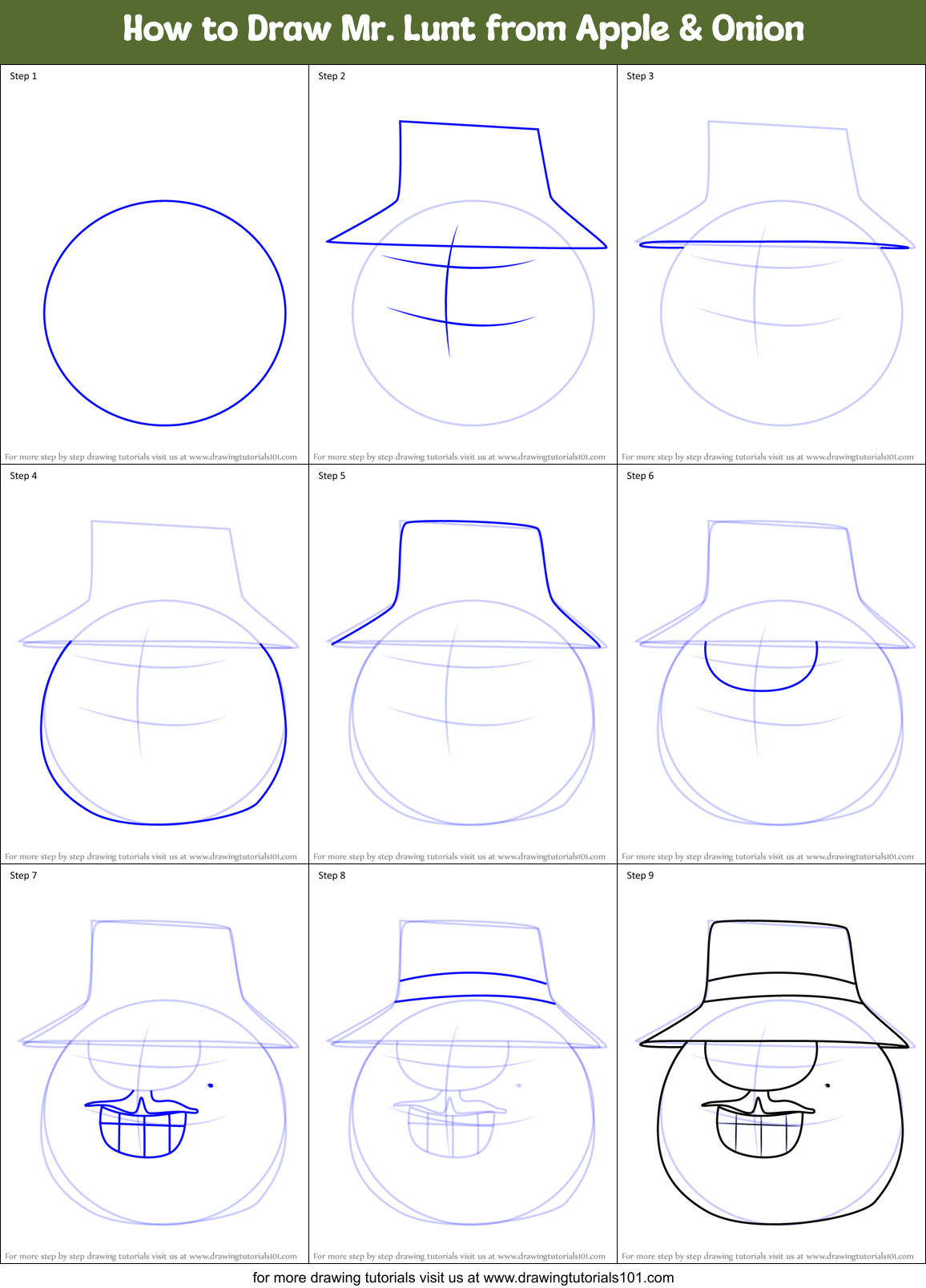 How to Draw Mr. Lunt from Apple & Onion Printable Step by Step