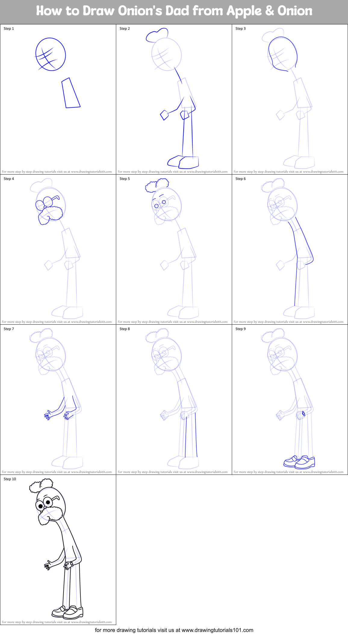 How to Draw Onion's Dad from Apple & Onion Printable Step by Step