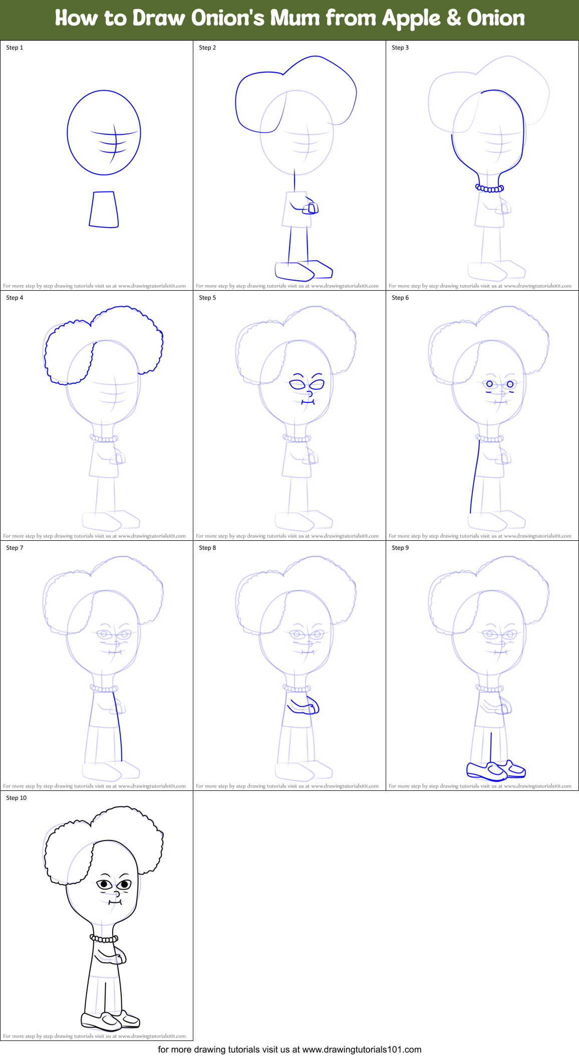 How to Draw Onion's Mum from Apple & Onion Printable Step by Step