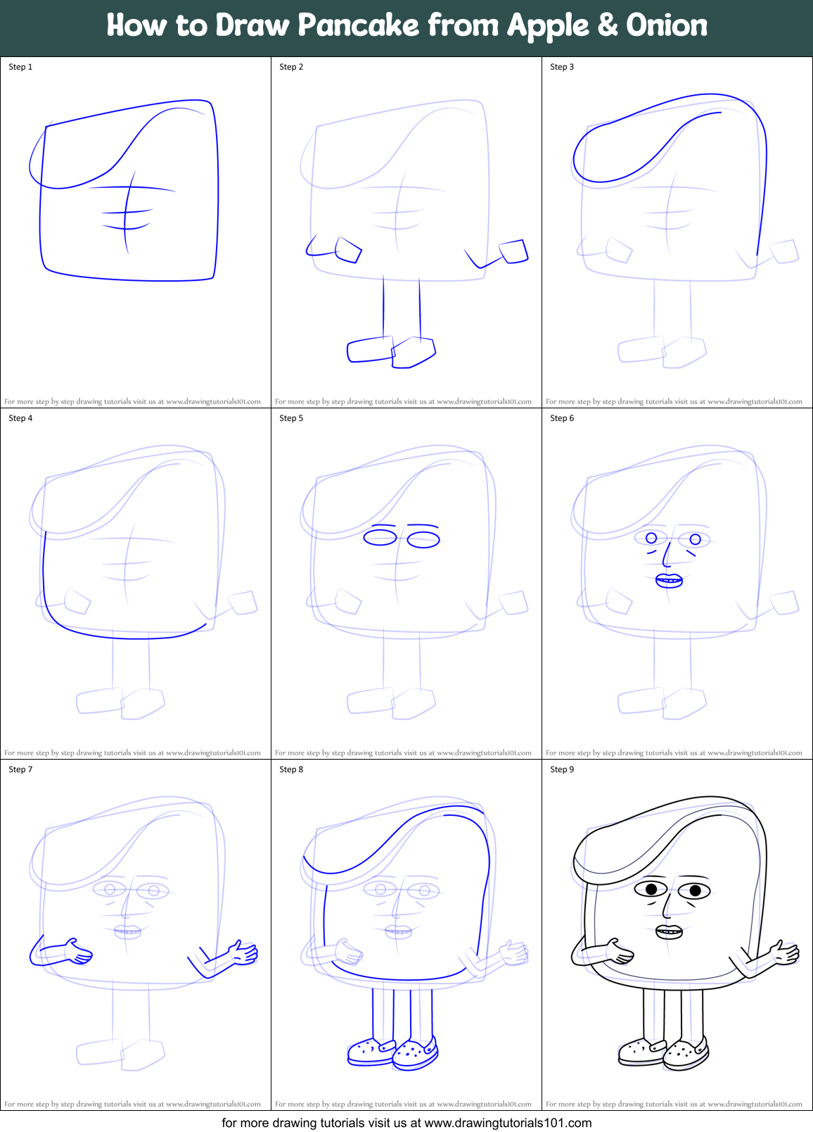 How to Draw Pancake from Apple & Onion Printable Step by Step