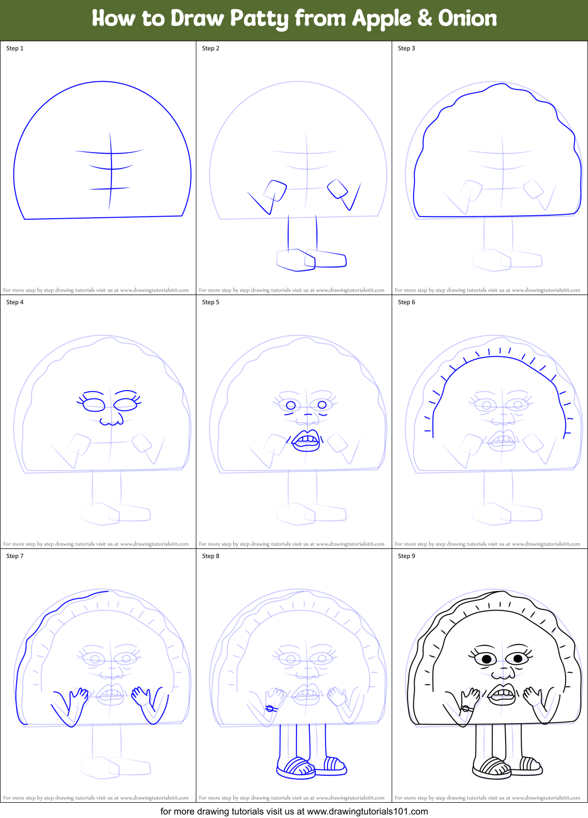How to Draw Patty from Apple & Onion Printable Step by Step