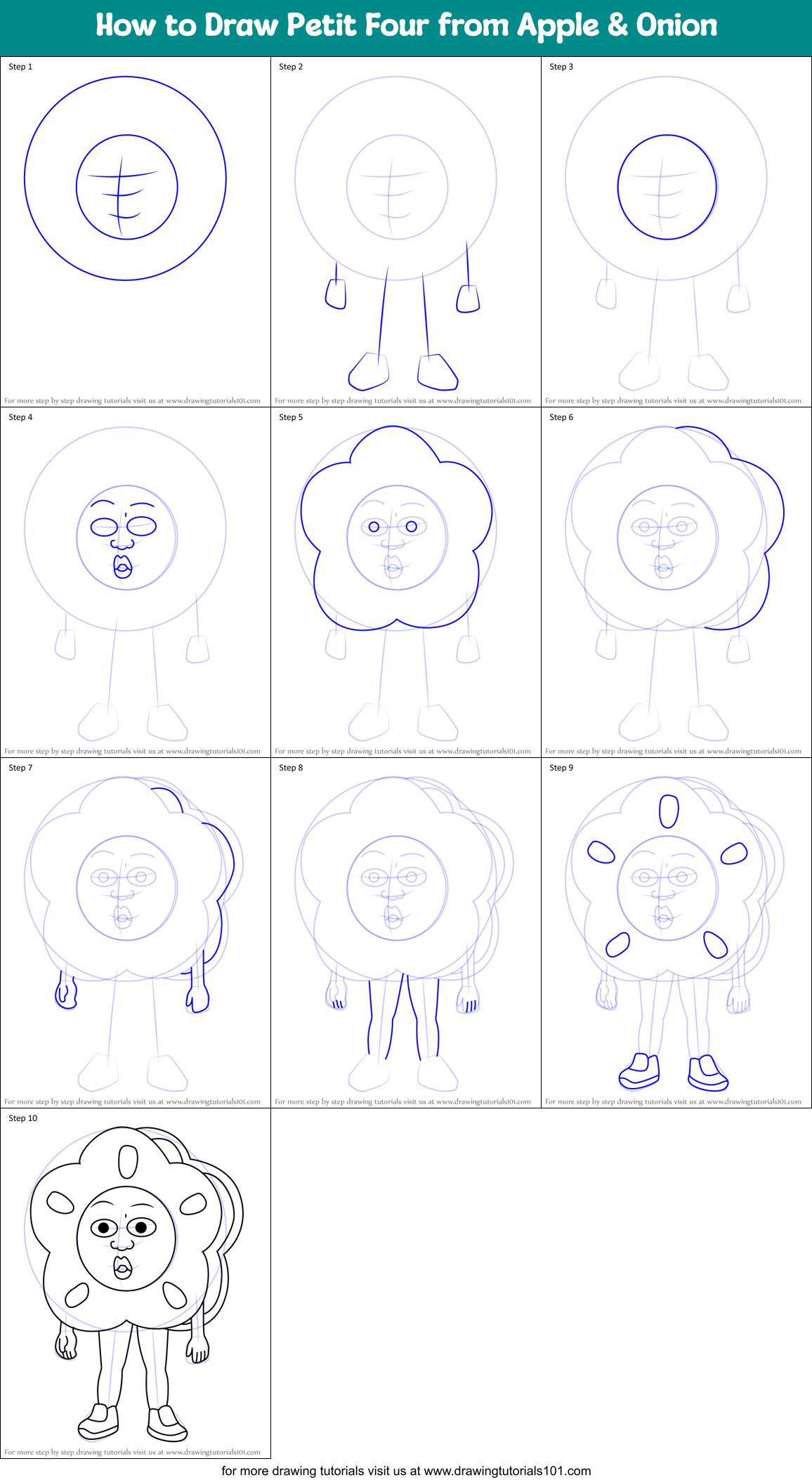 How to Draw Petit Four from Apple & Onion Printable Step by Step